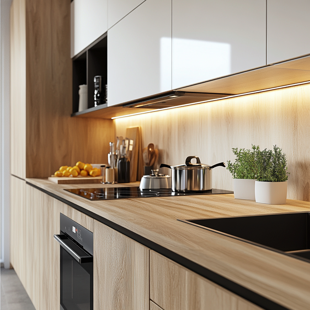 Modern Minimalist Kitchen with Warm Wood Tones | Material Depot