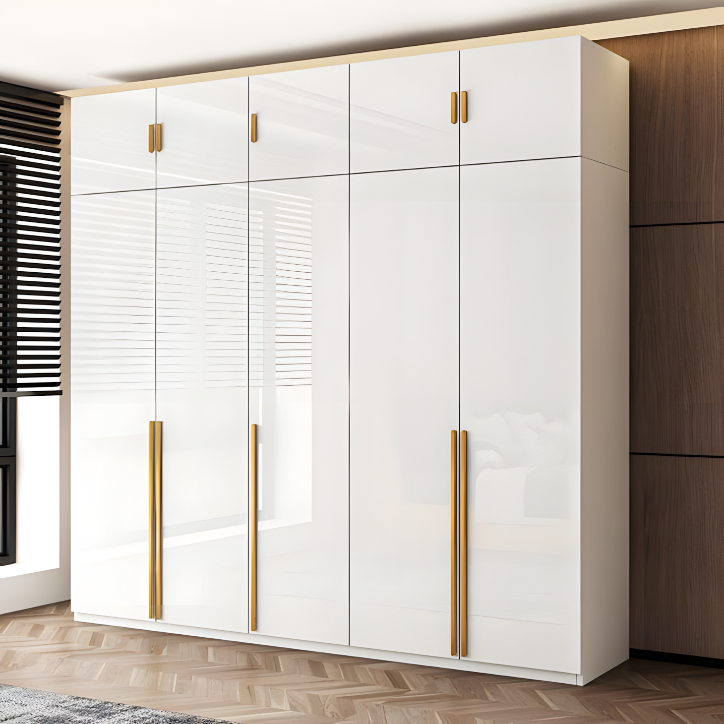 Modern Minimalist White Wardrobe with Gold Hardware | Material Depot