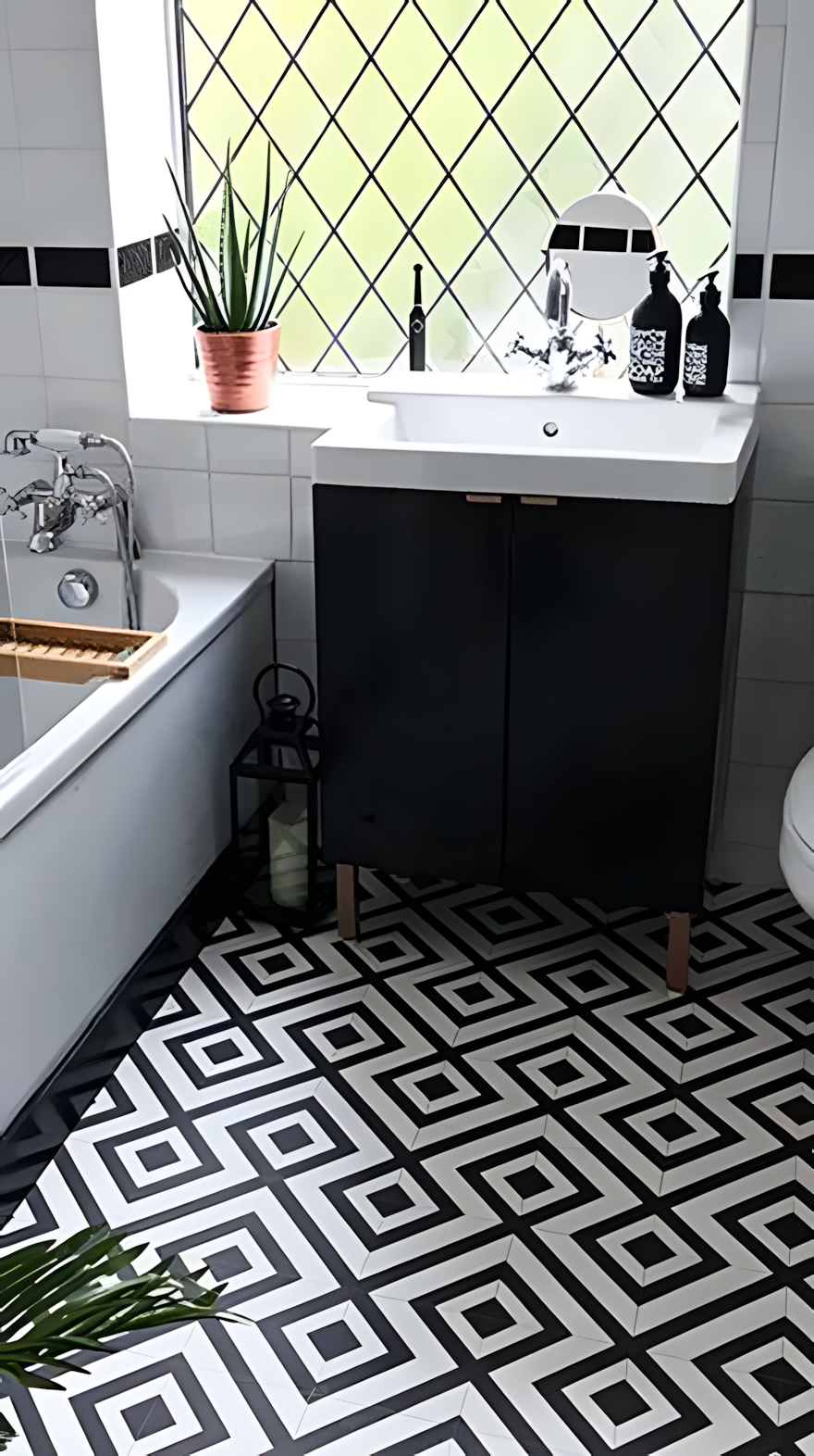 Modern Monochrome Bathroom with Geometric Tiles | Material Depot