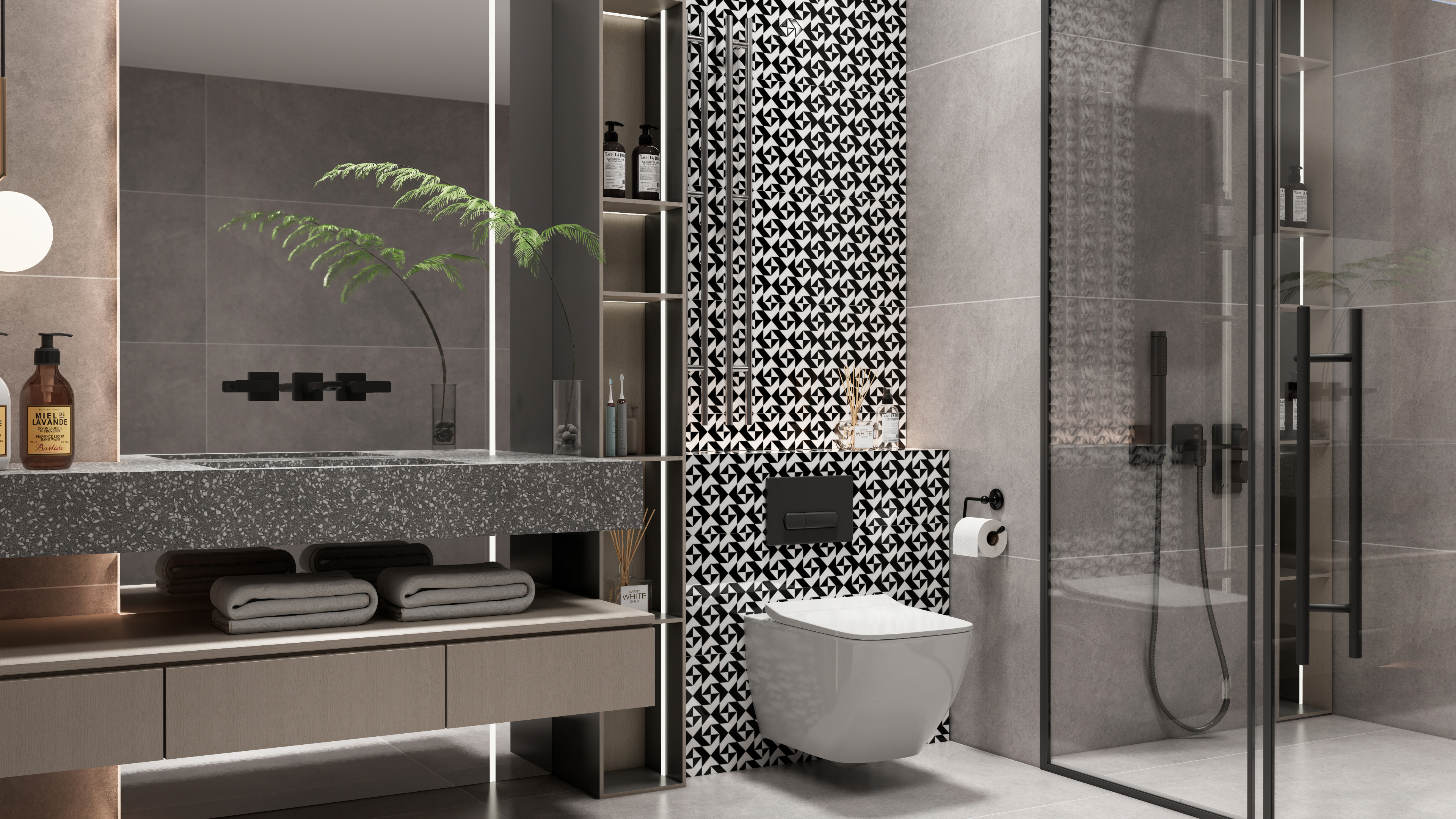 Modern Moroccan Bathroom with Geometric Accent Tiles | Material Depot