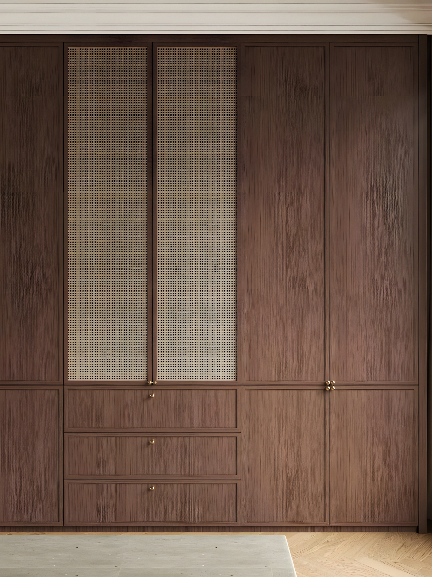 Modern Woven Door Wardrobe with Wood Accents | Material Depot