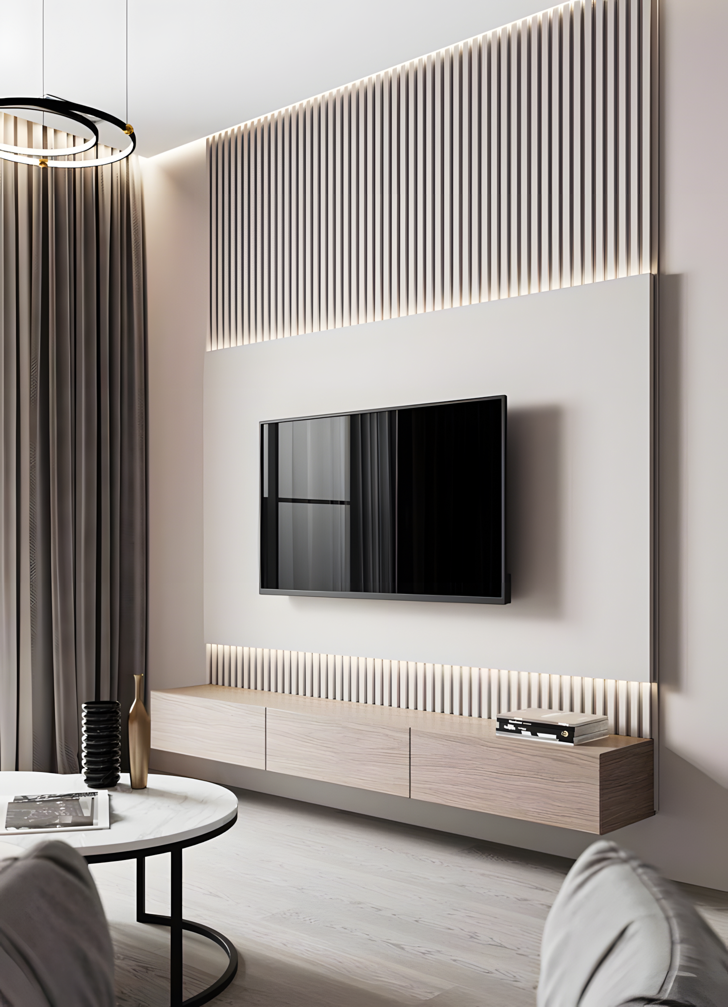 Sleek TV Unit design with Louvers Panelling | Material Depot