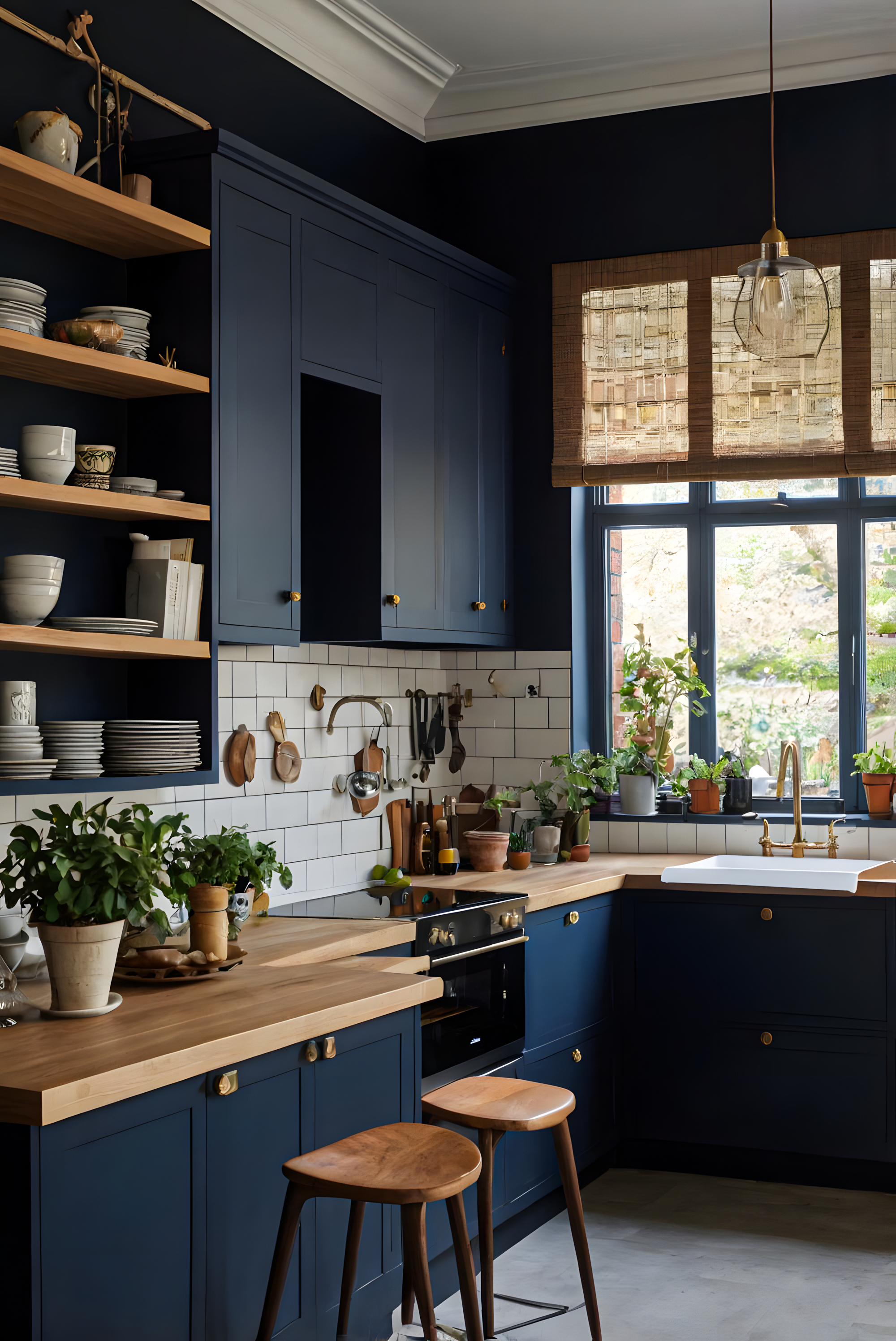 Moody Blue Kitchen with Warm Wood Accents | Material Depot