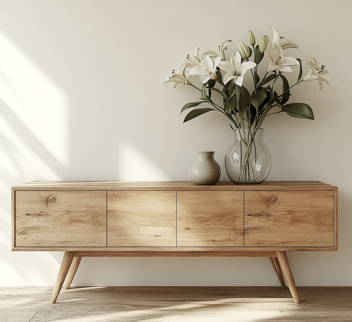 Natural Oak Wooden Laminate Console Table for Minimalist Living Room | Material Depot