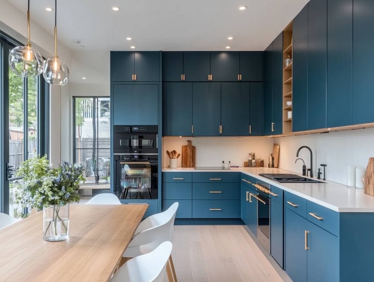 Navy Blue and White Kitchen with Wooden Accents | Material Depot