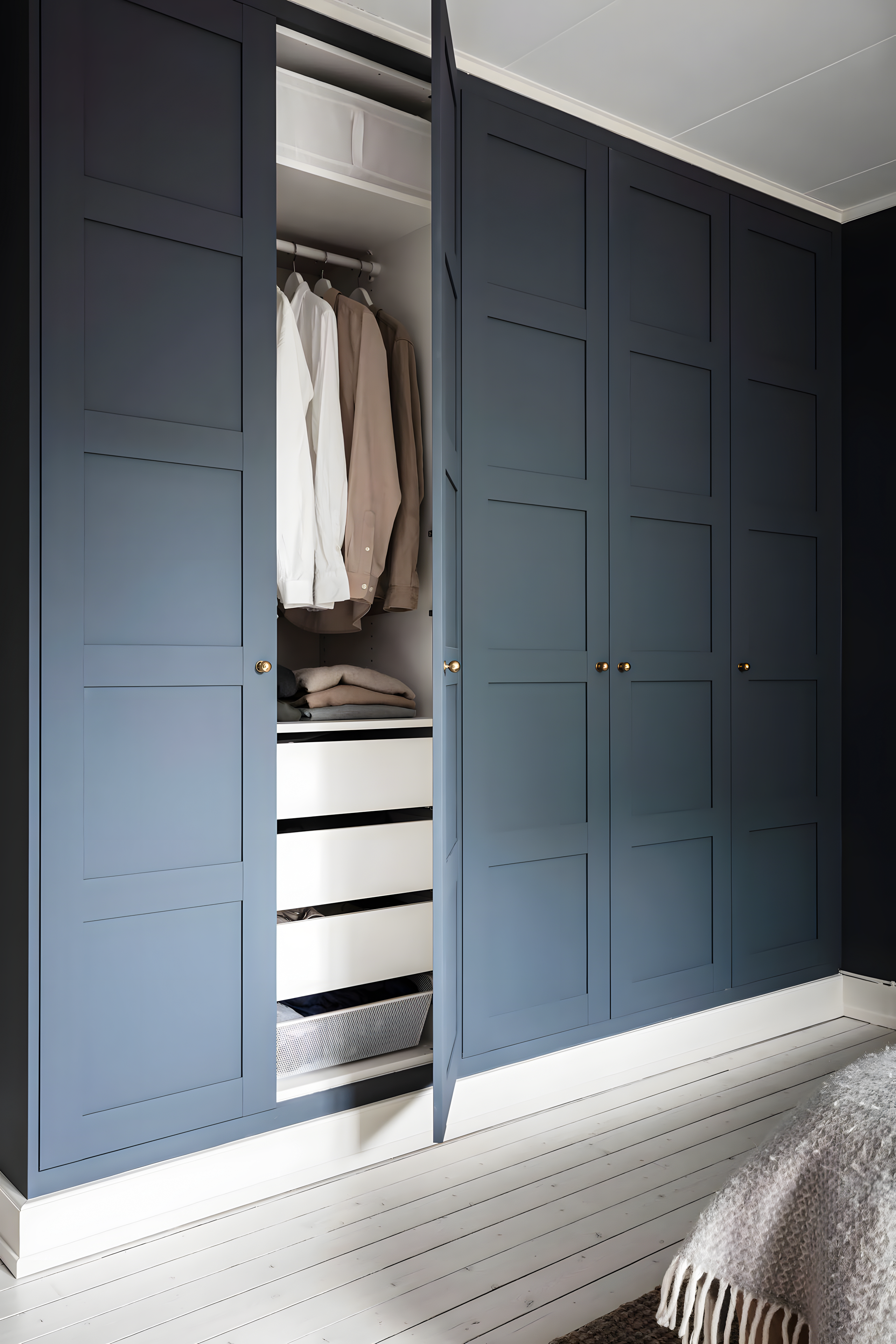 Navy Blue Wardrobe with Brass Hardware | Material Depot