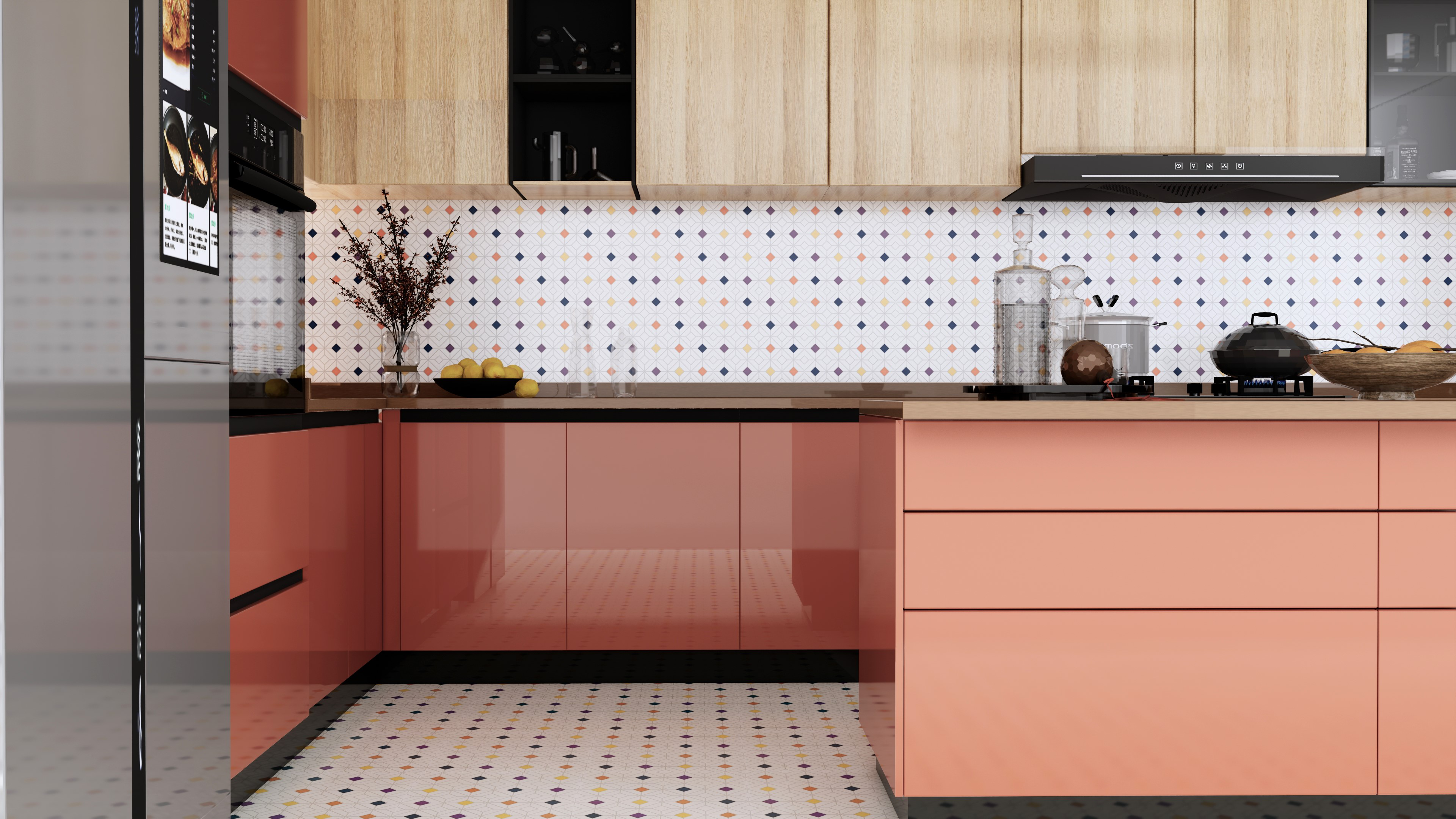 Playful Kitchen with Pink Cabinets and Polka Dot Tiles | Material Depot