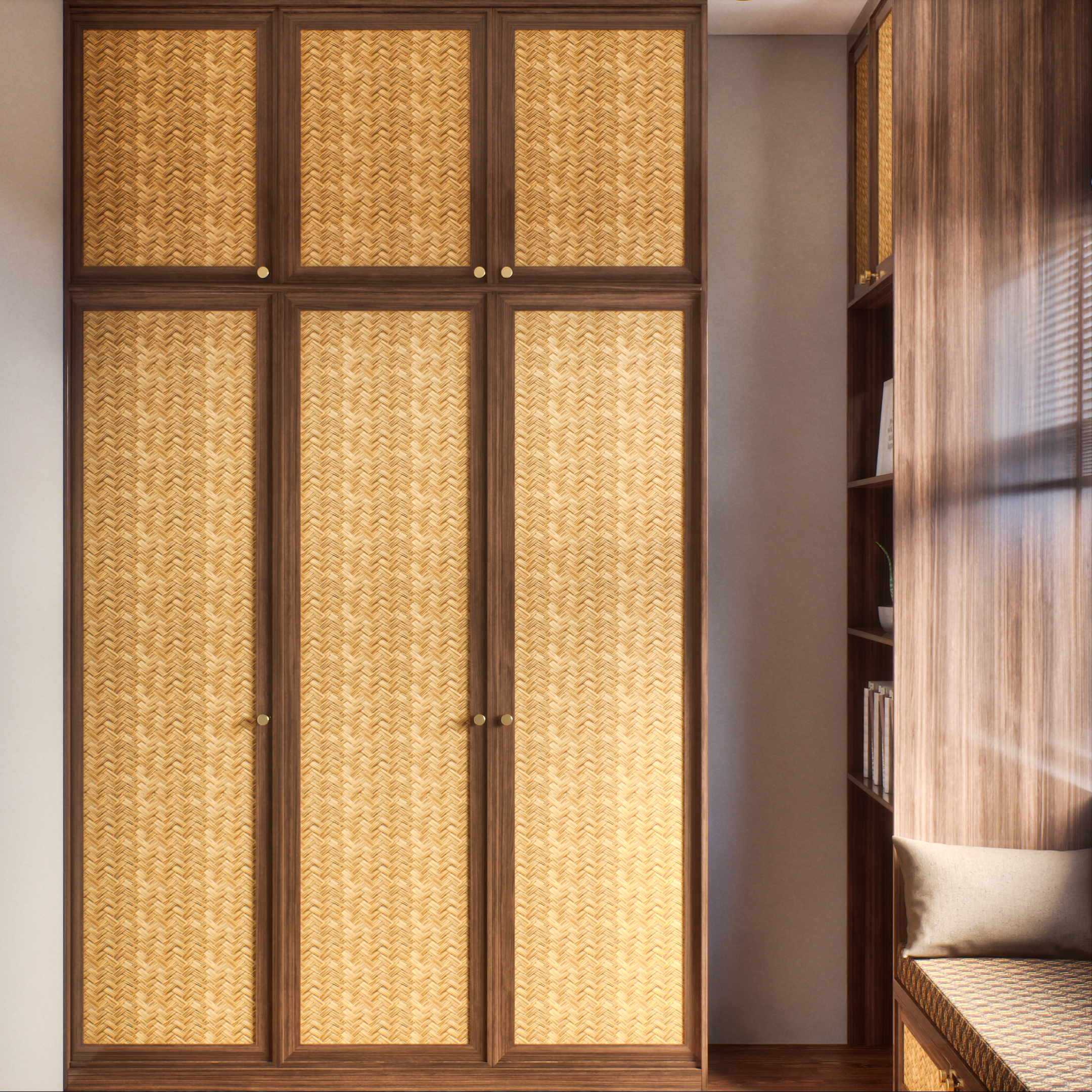 Rattan Wardrobe Design with Warm Wooden Accent | Material Depot