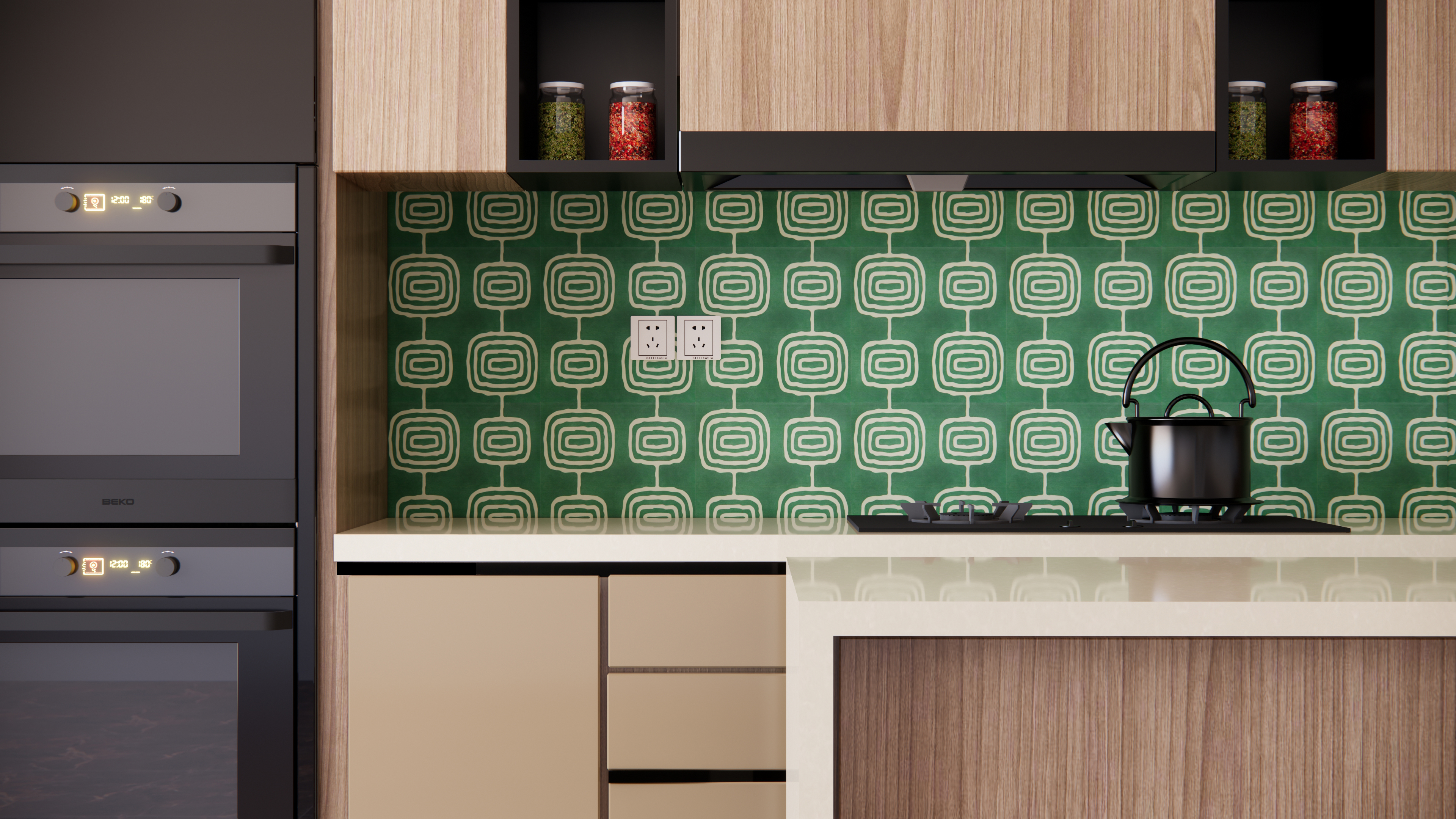 Retro Green Patterned Tiles for a Stylish Kitchen Backsplash | Material Depot