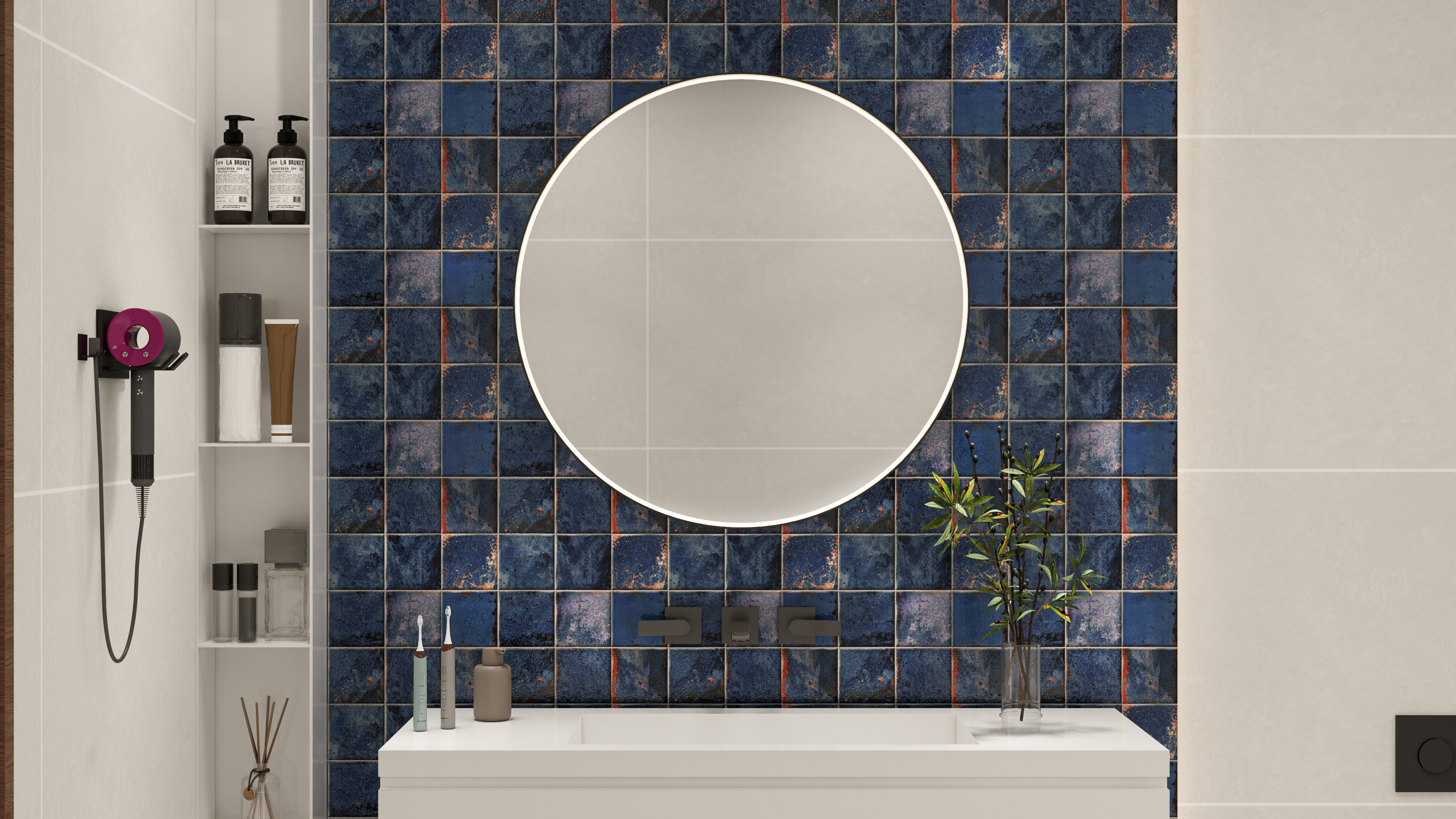 Rustic Blue Textured Tiles for a Bold Bathroom Accent | Material Depot