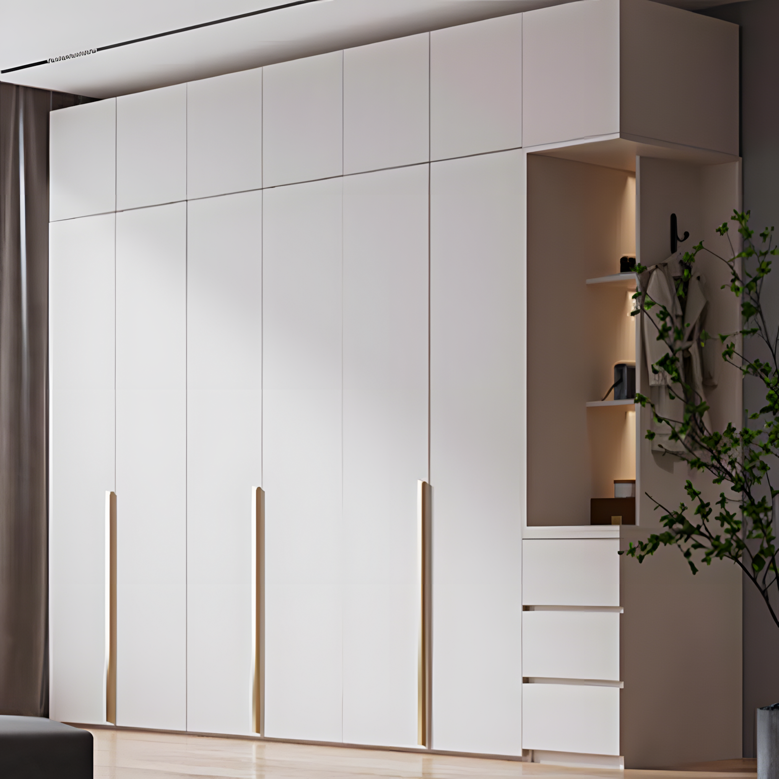 Scandinavian White Wardrobe with Open Shelf Storage | Material Depot