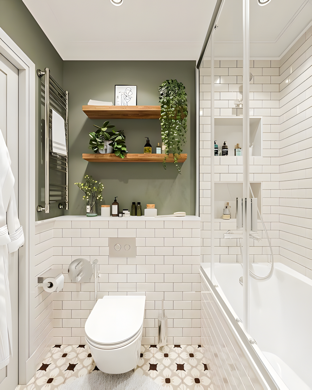 Serene Bathroom with Green Accent Wall | Material Depot