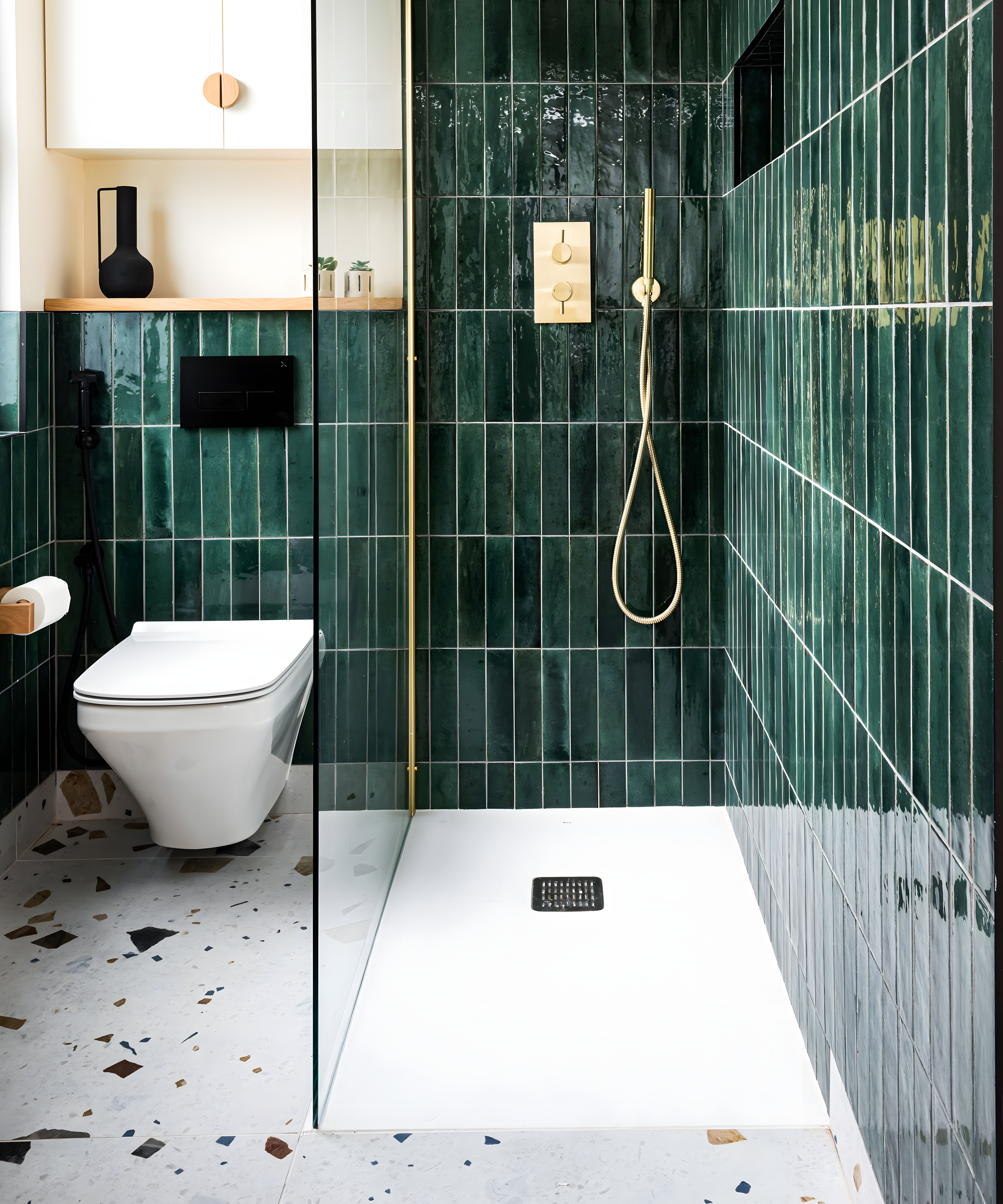 Serene Bathroom with Green Subway Tiles | Material Depot