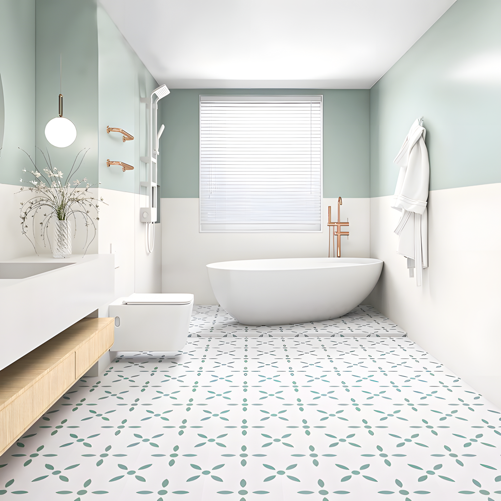 Serene Bathroom with Mint Green Accents | Material Depot