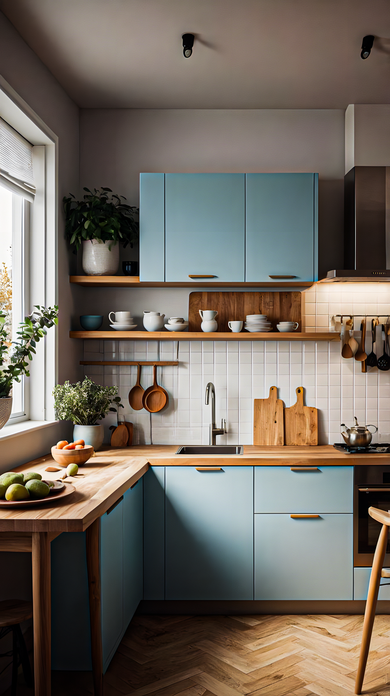 Serene Blue Kitchen with Warm Wood Accents | Material Depot