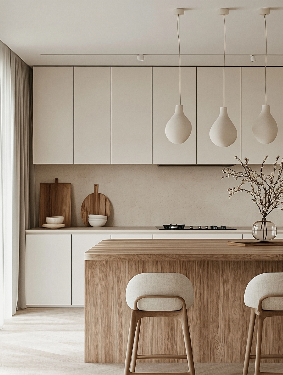 Serene Minimalist Kitchen with Warm Tones and Natural Light | Material Depot