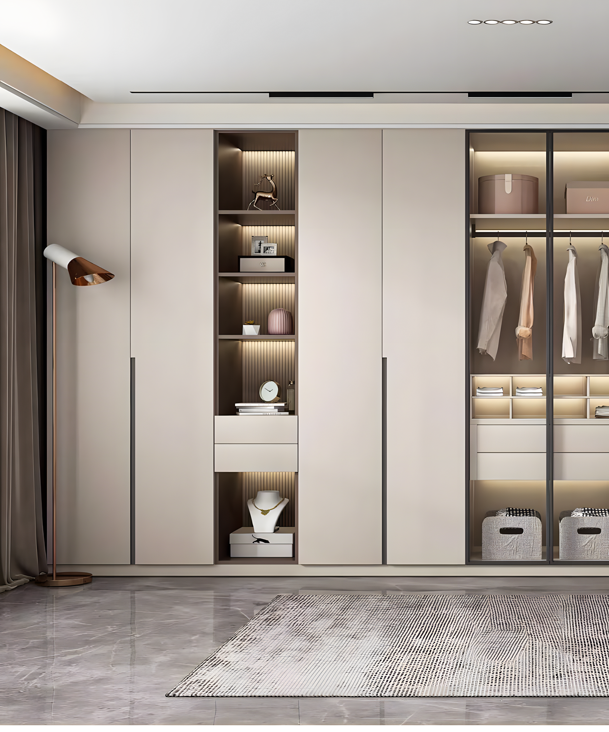 Sleek Beige Wardrobe with Open Shelving | Material Depot