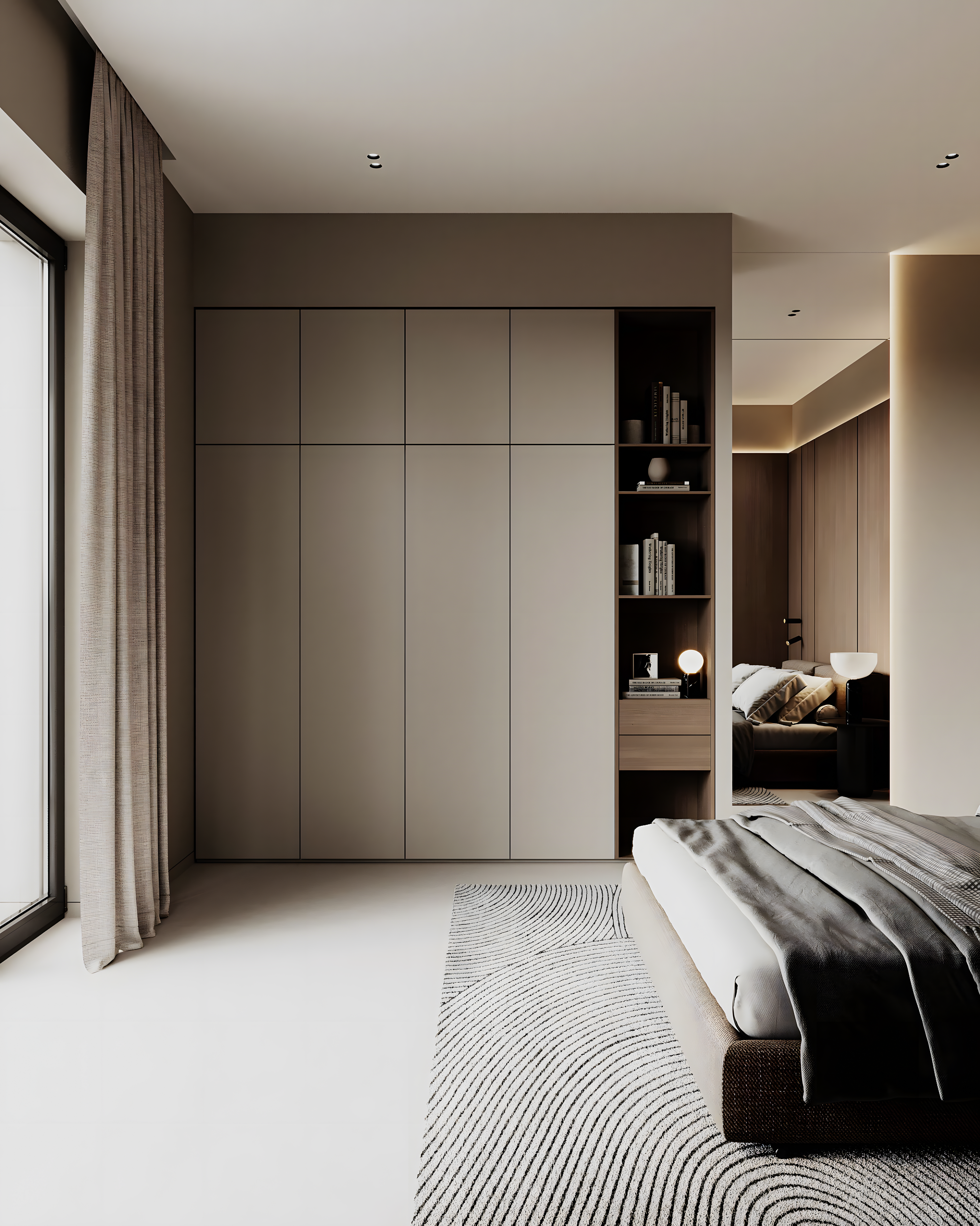 Sleek Beige Wardrobe with Open Shelving | Material Depot