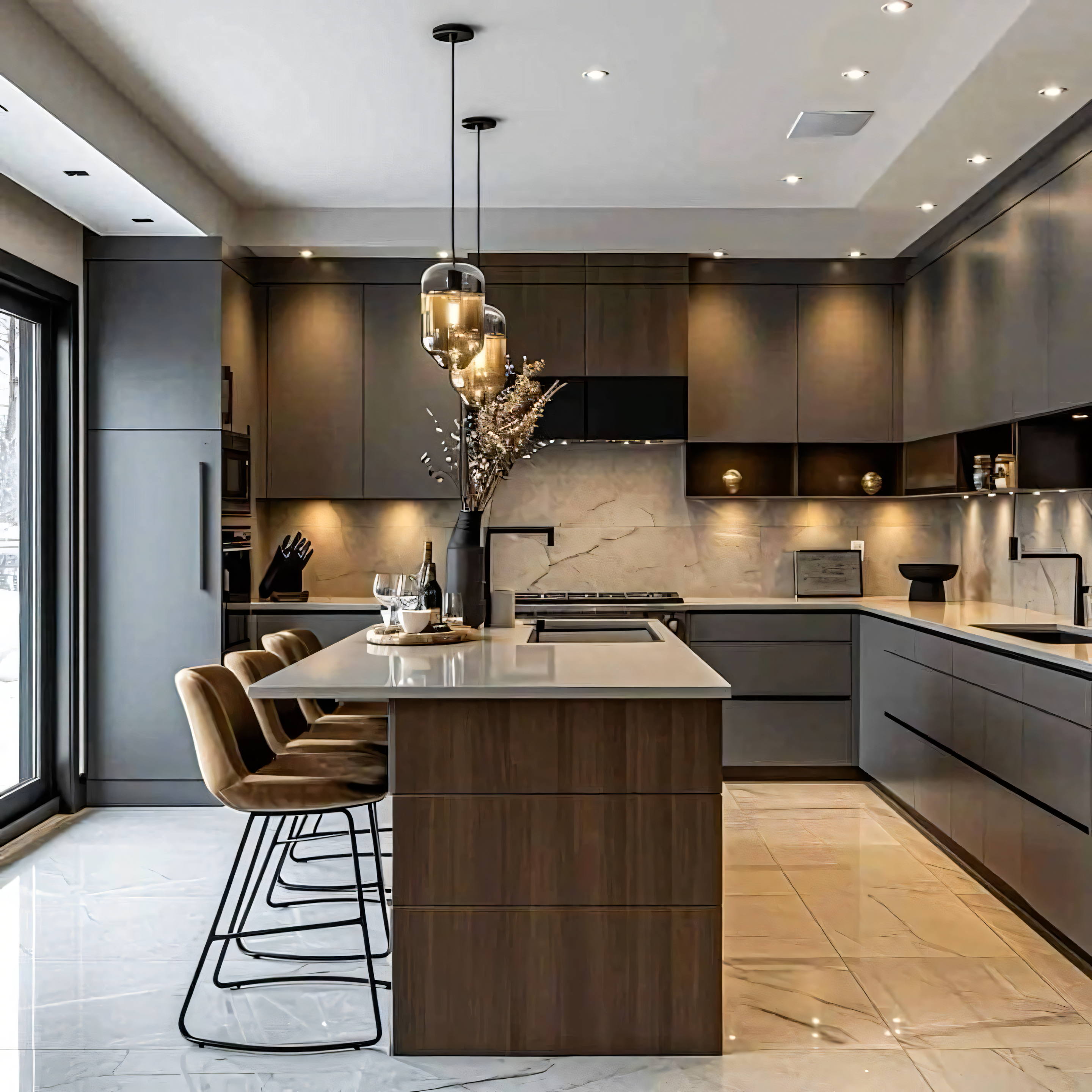 Sleek Dark Minimalist Kitchen. | Material Depot