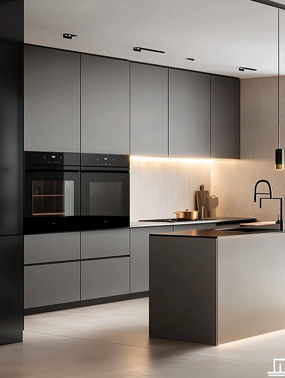 Sleek Jet Black Kitchen with Under-Cabinet Glow | Material Depot