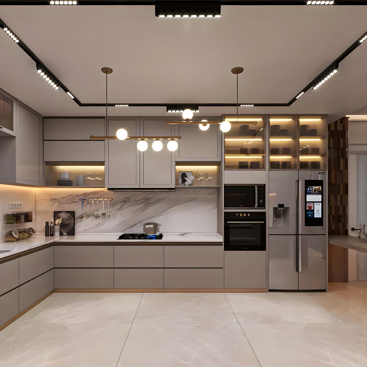 Sleek Modern Kitchen with Marble Accents and LED Lighting | Material Depot