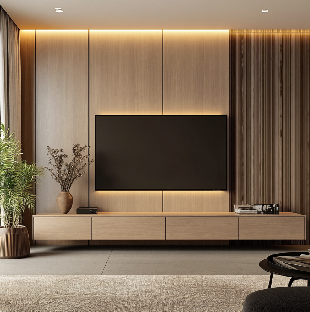 Sleek Wooden Laminate TV Unit for Modern Living Room Design | Material Depot