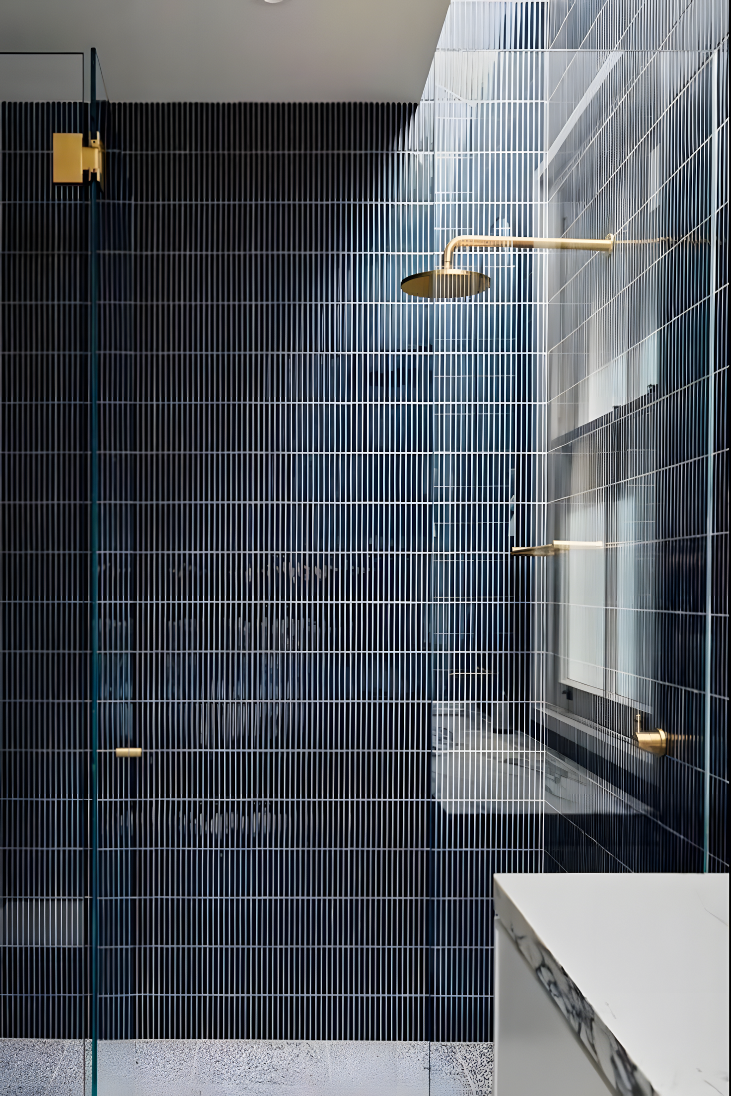 Sophisticated Bathroom with Blue Subway Tiles | Material Depot