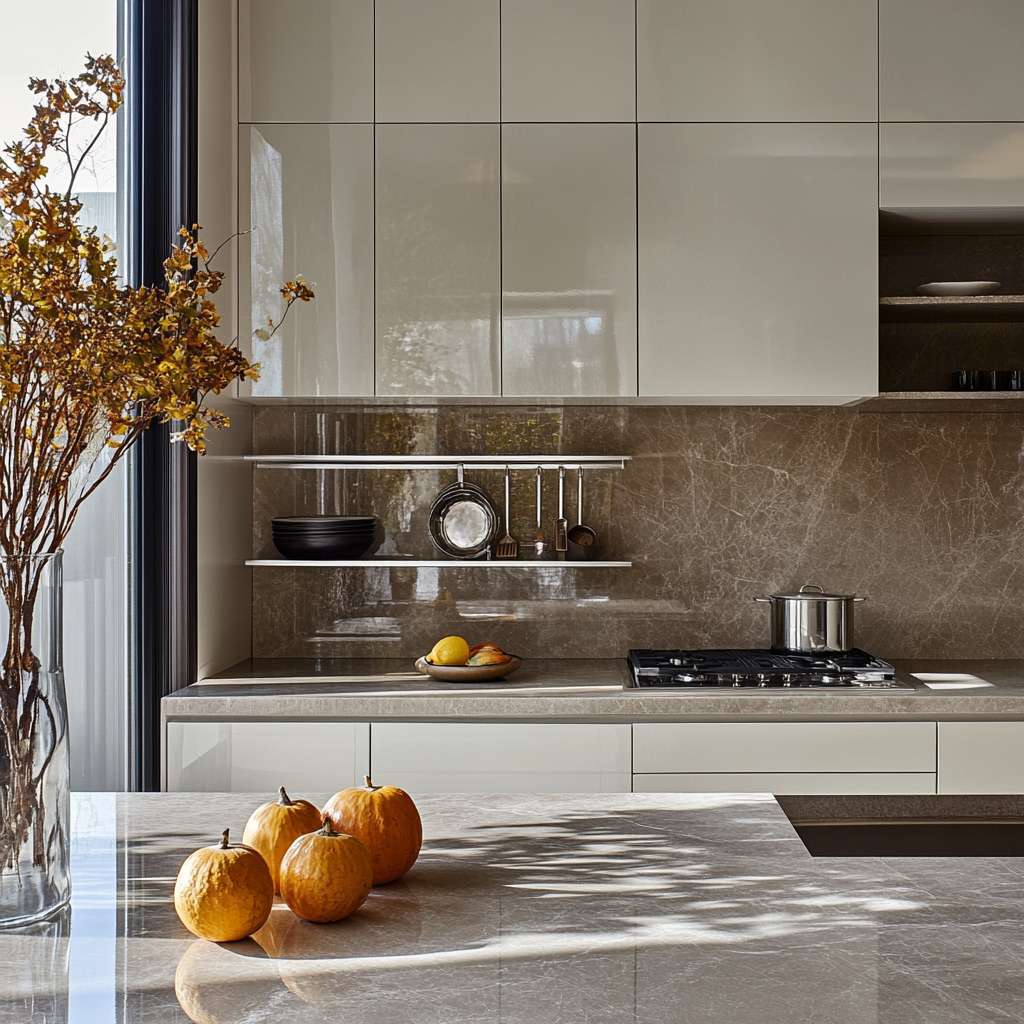 Sophisticated Kitchen with Elegant Marble Highlights and Modern Design | Material Depot