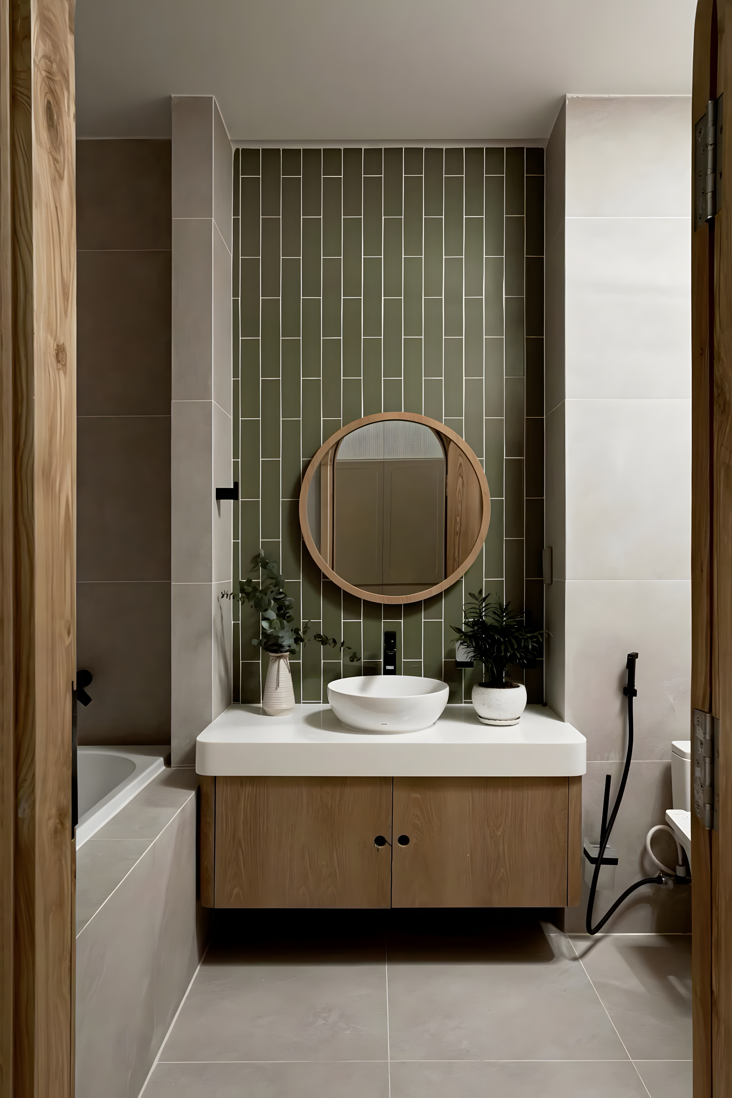 Stylish Bathroom Interior with Green Accent Tiles | Material Depot