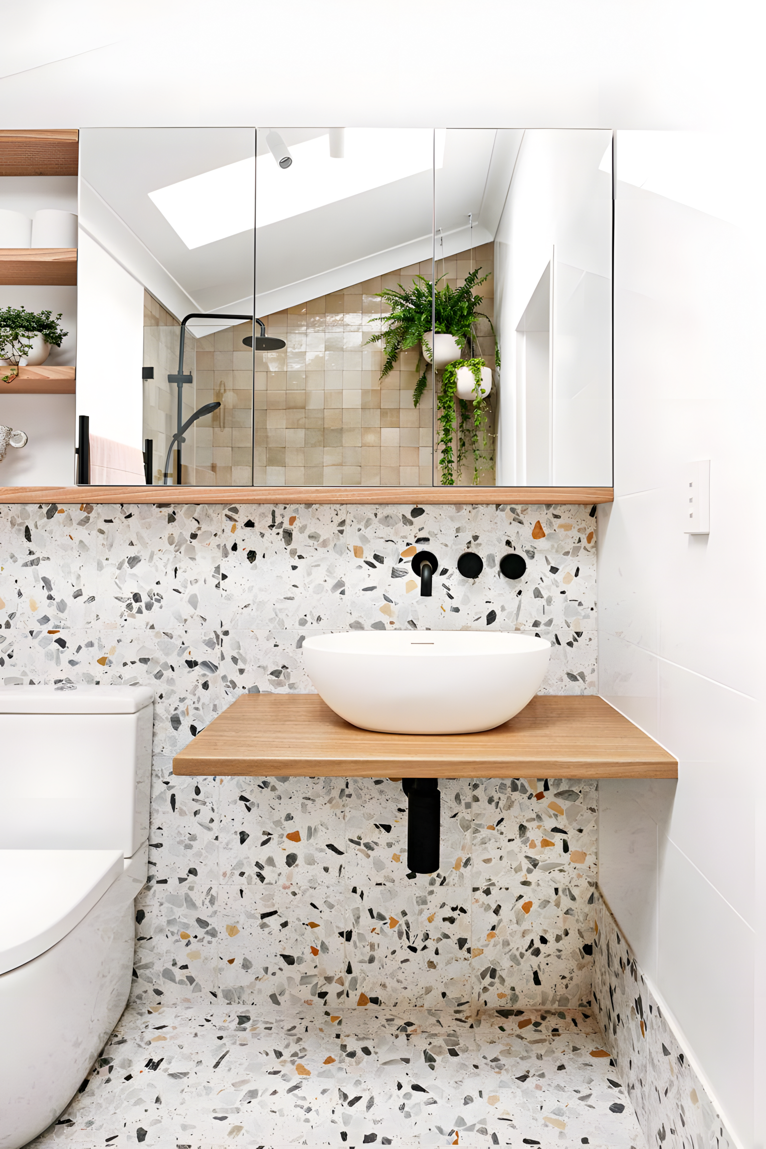 Stylish Bathroom with Terrazzo Design and Black Fixtures | Material Depot