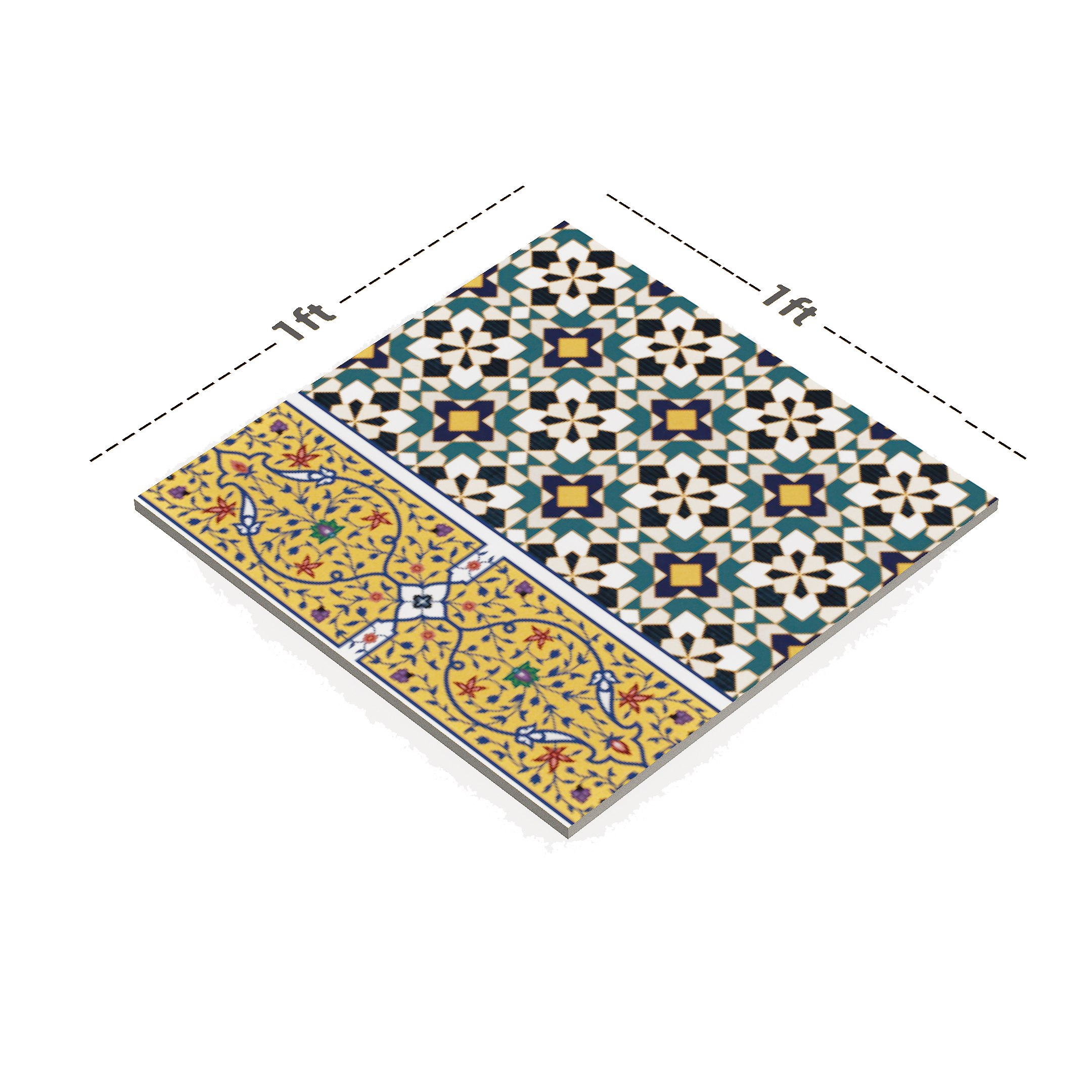 Dimension image of TL 00205 B Pattern 2 Yellow & Blue 300 mm x 300 mm Floor & Wall Tile - 9.5 mm | Material Depot