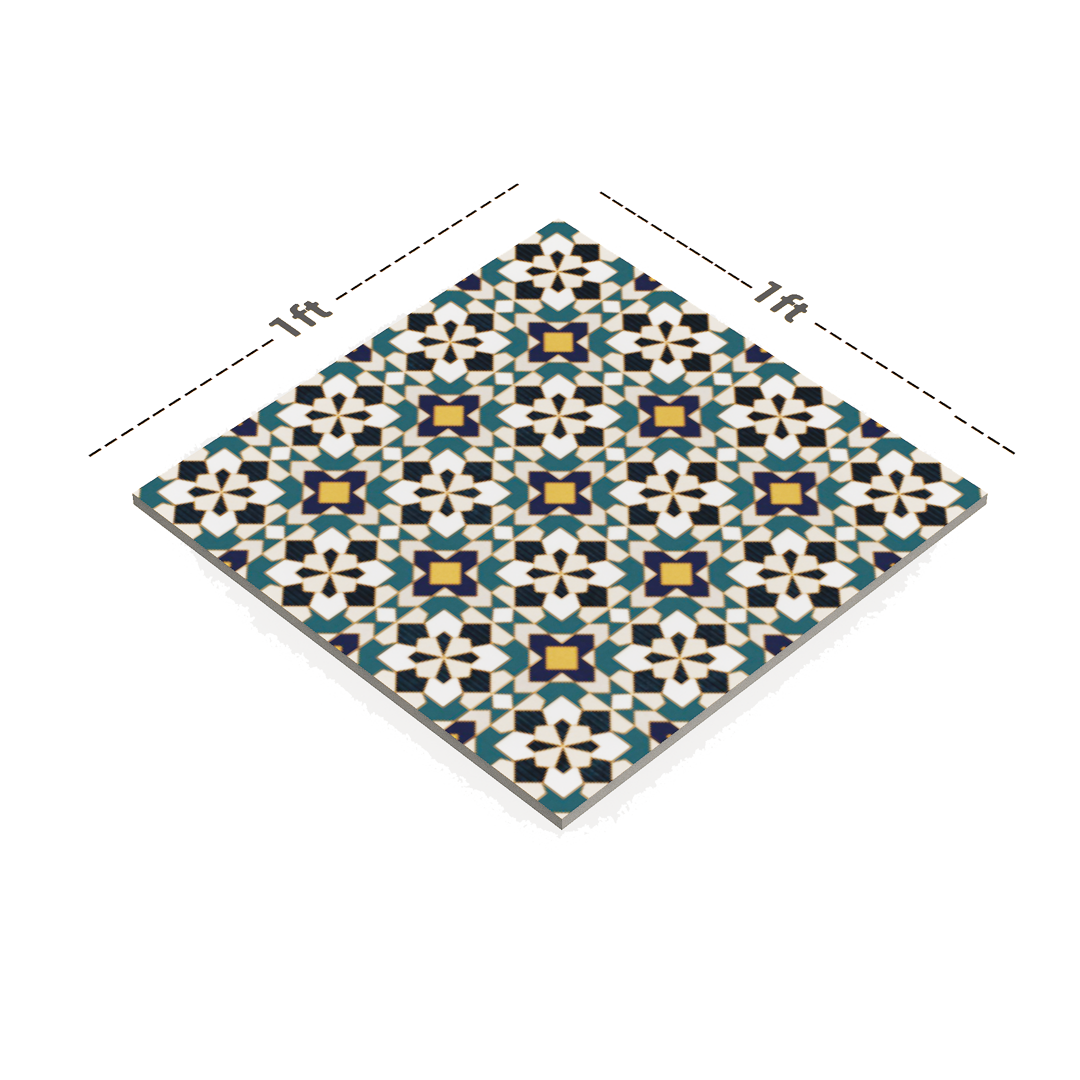 Dimension image of TL 00205 C Pattern 3 Yellow & Blue 300 mm x 300 mm Floor & Wall Tile - 9.5 mm | Material Depot