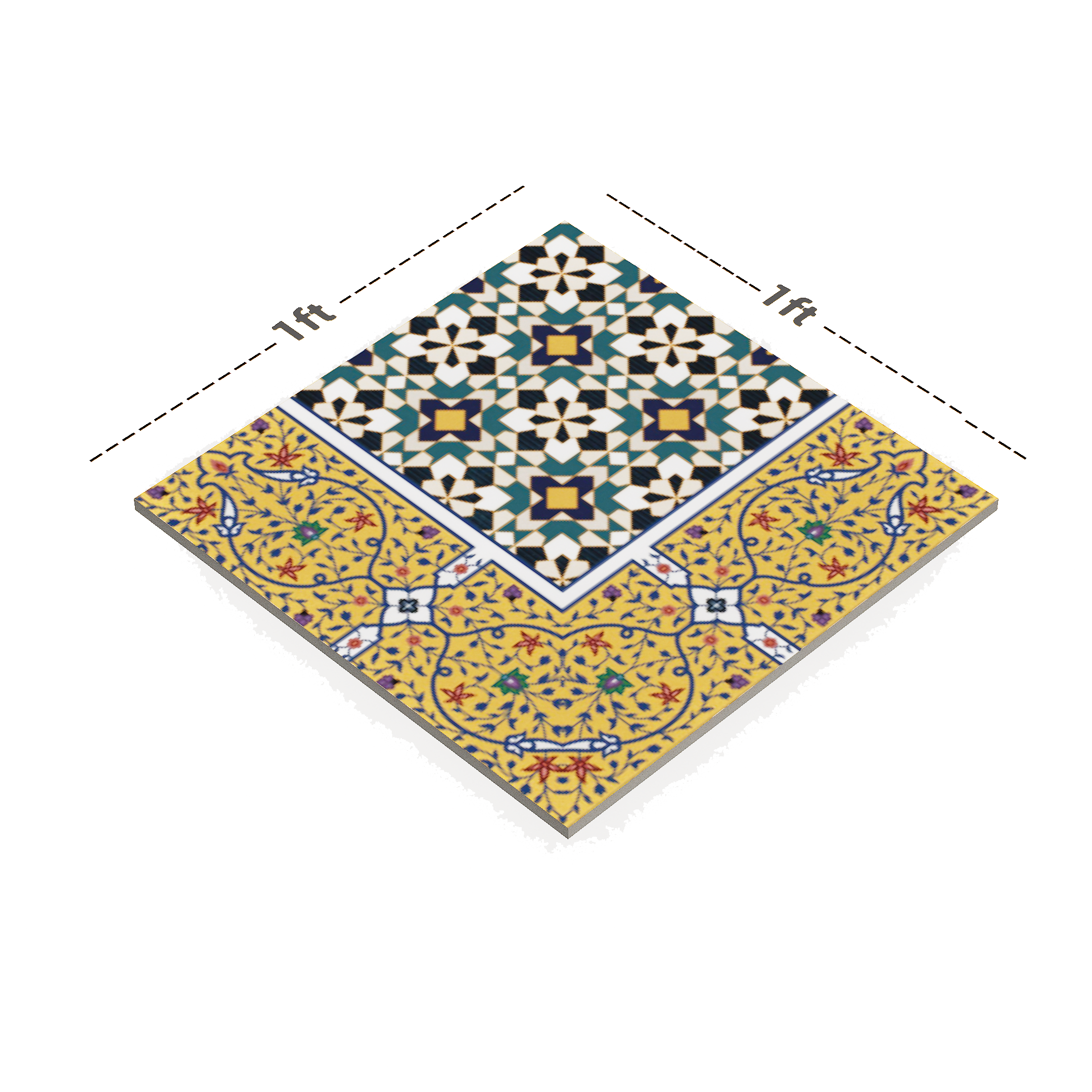 Dimension image of TL 00205 A Pattern 1 Yellow & Blue 300 mm x 300 mm Floor & Wall Tile - 9.5 mm | Material Depot