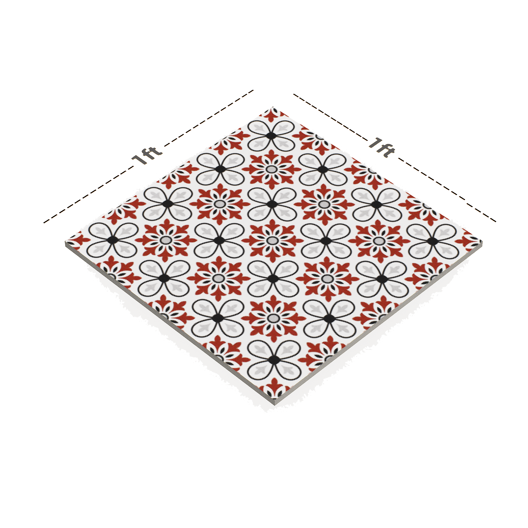 Dimension image of TL 00206 C Pattern 3 Red & White 300 mm x 300 mm Floor & Wall Tile - 9.5 mm | Material Depot