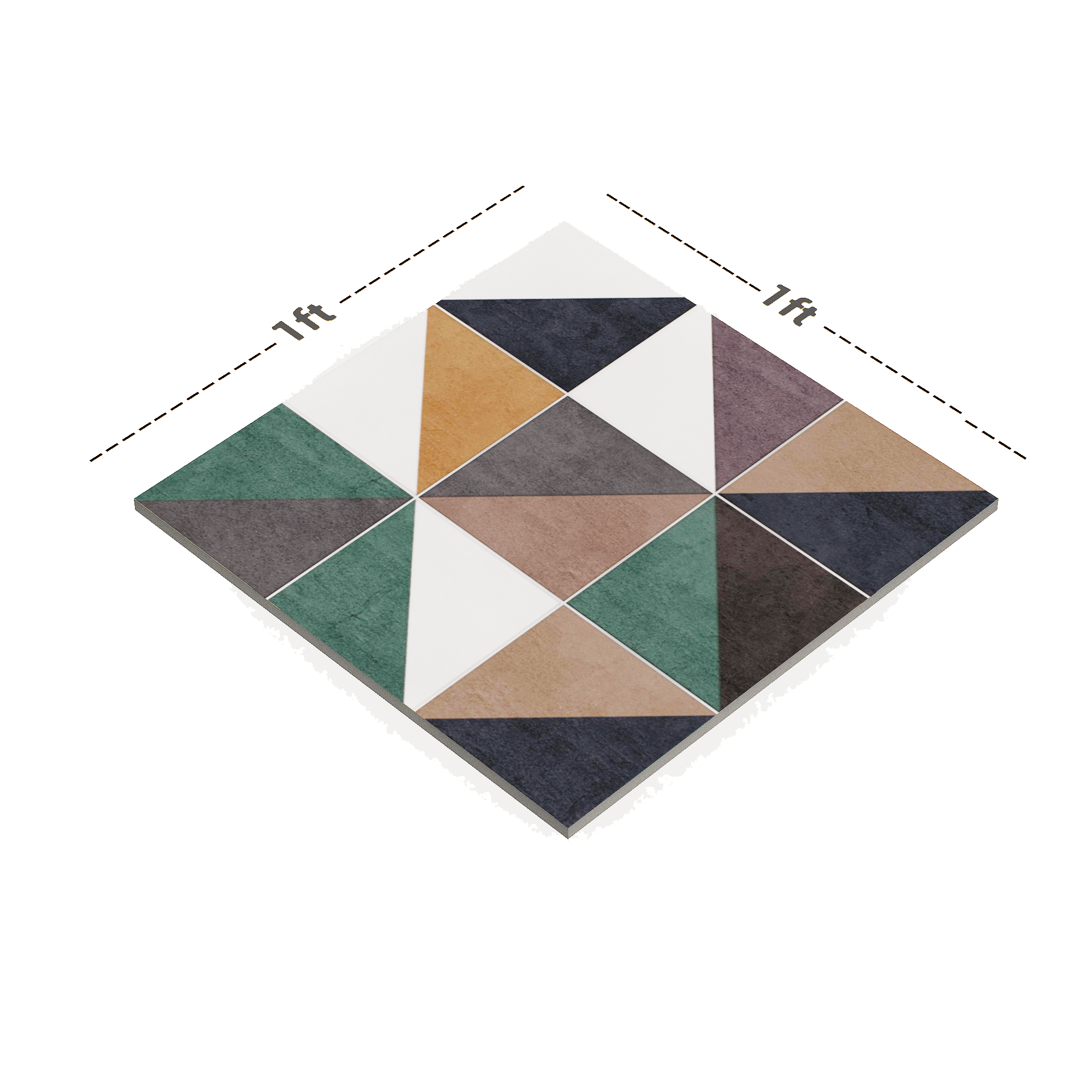 Dimension image of TL 00213 A Pattern 1 Colorful Pastels 300 mm x 300 mm Wall Tile - 9.5 mm | Material Depot