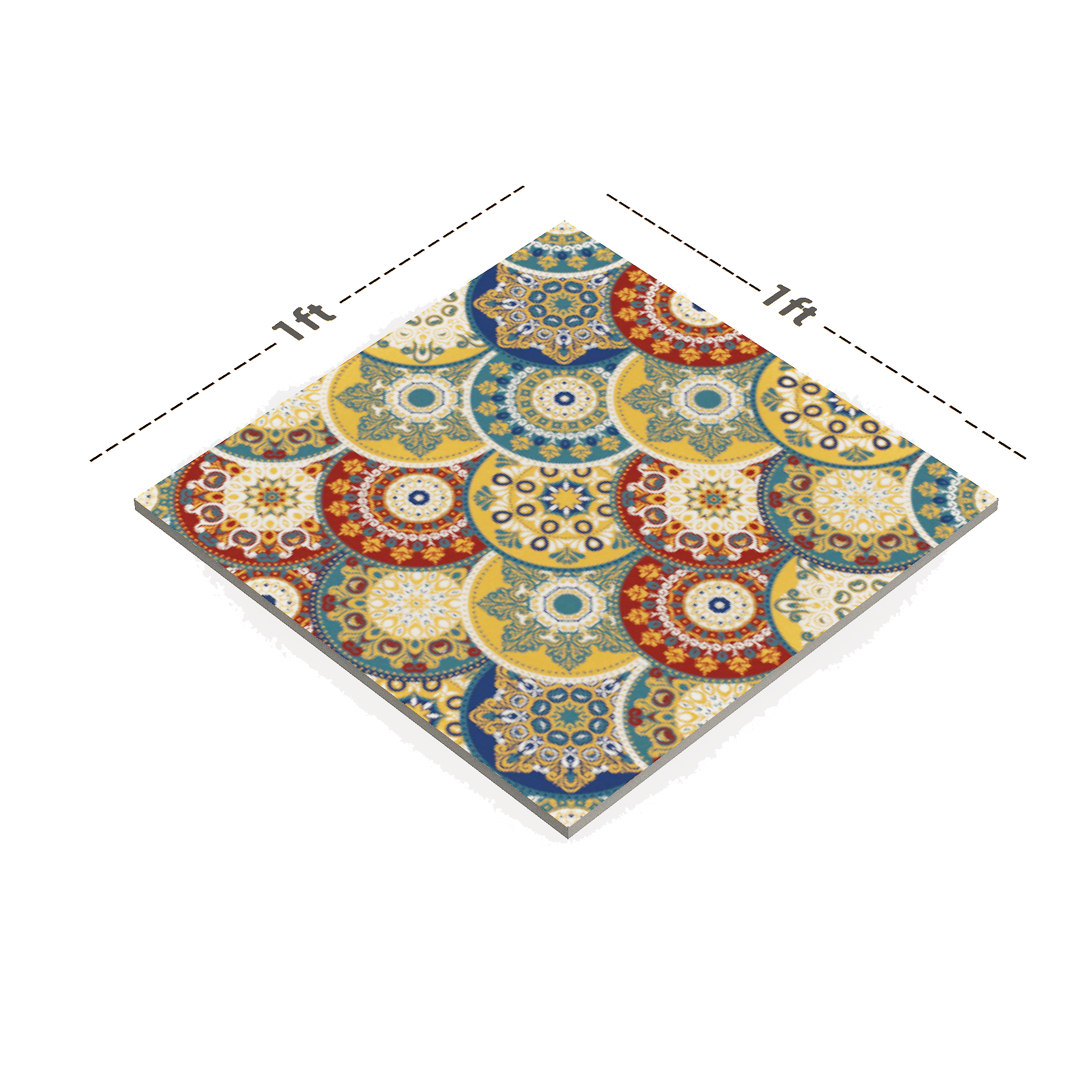 Dimension image of TL 00218 Blue & Yellow 300 mm x 300 mm Floor & Wall Tile - 9.5 mm | Material Depot