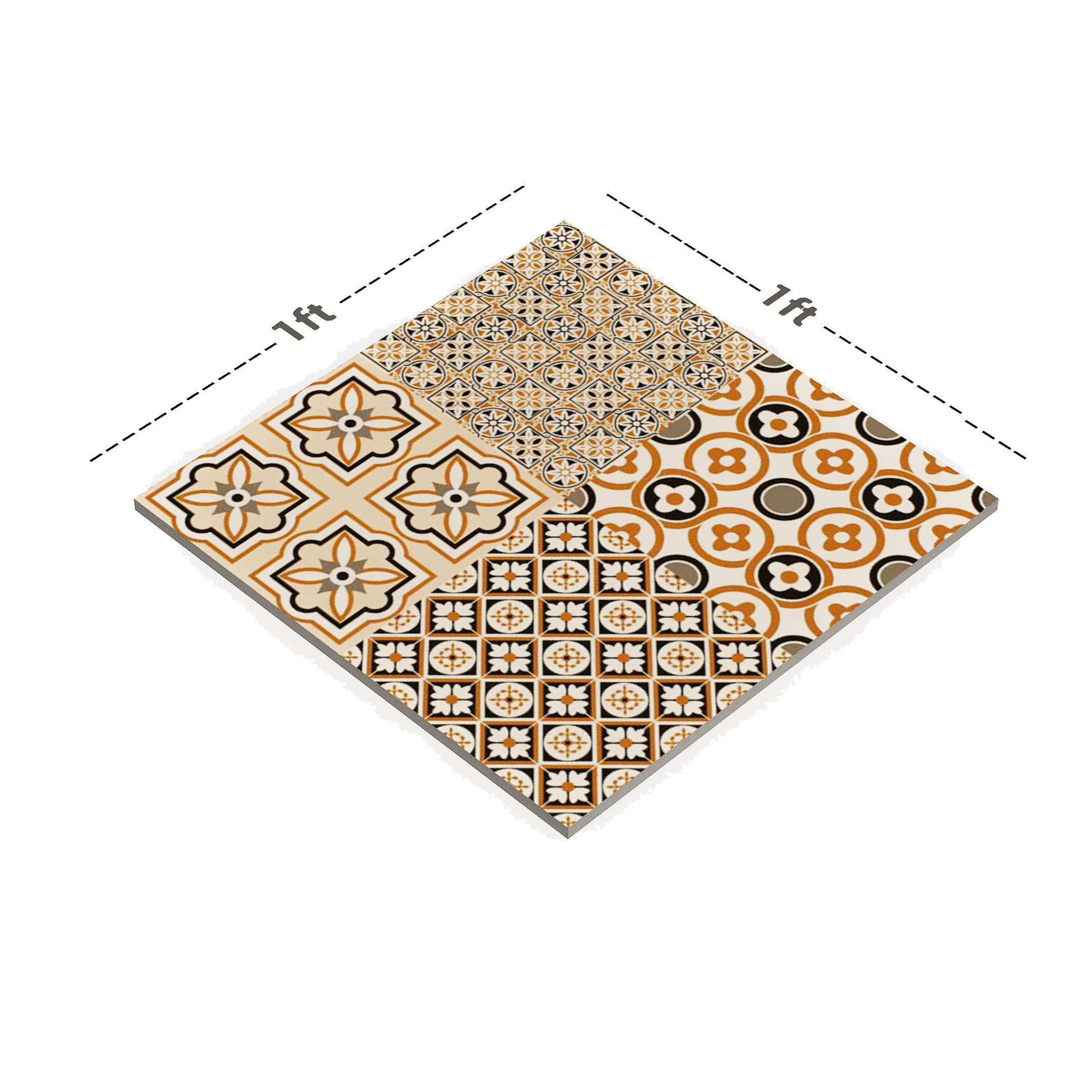 Dimension image of TL 00233 Brown 300 x 300 mm Moroccan Digital Wall Tile - 10 mm | Material Depot