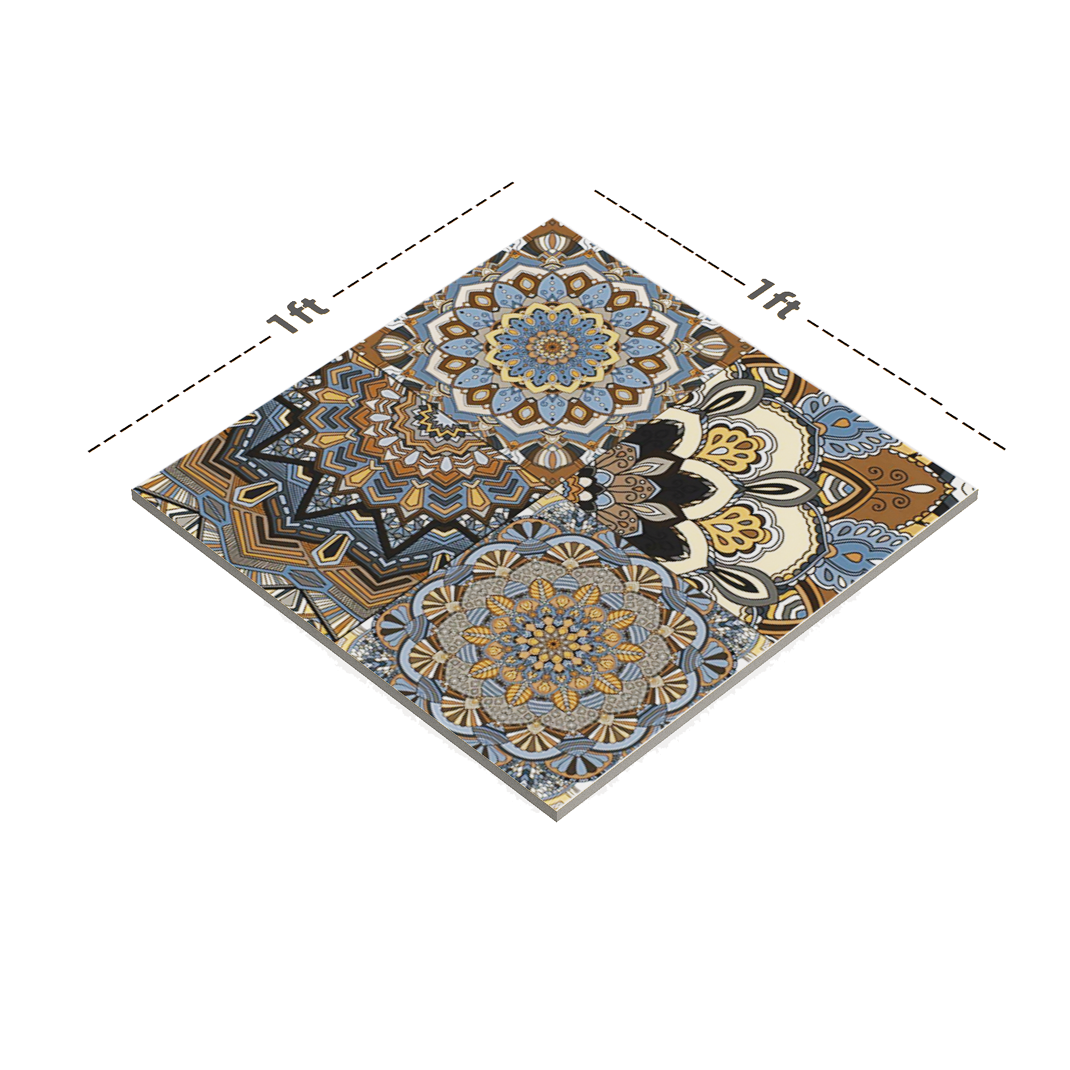 Dimension image of TL 00303 Brown & Blue Matte Finish 12 x 12 inch Moroccan Ceramic Glazed Vitrified Wall & Floor Tile - 12 mm | Material Depot