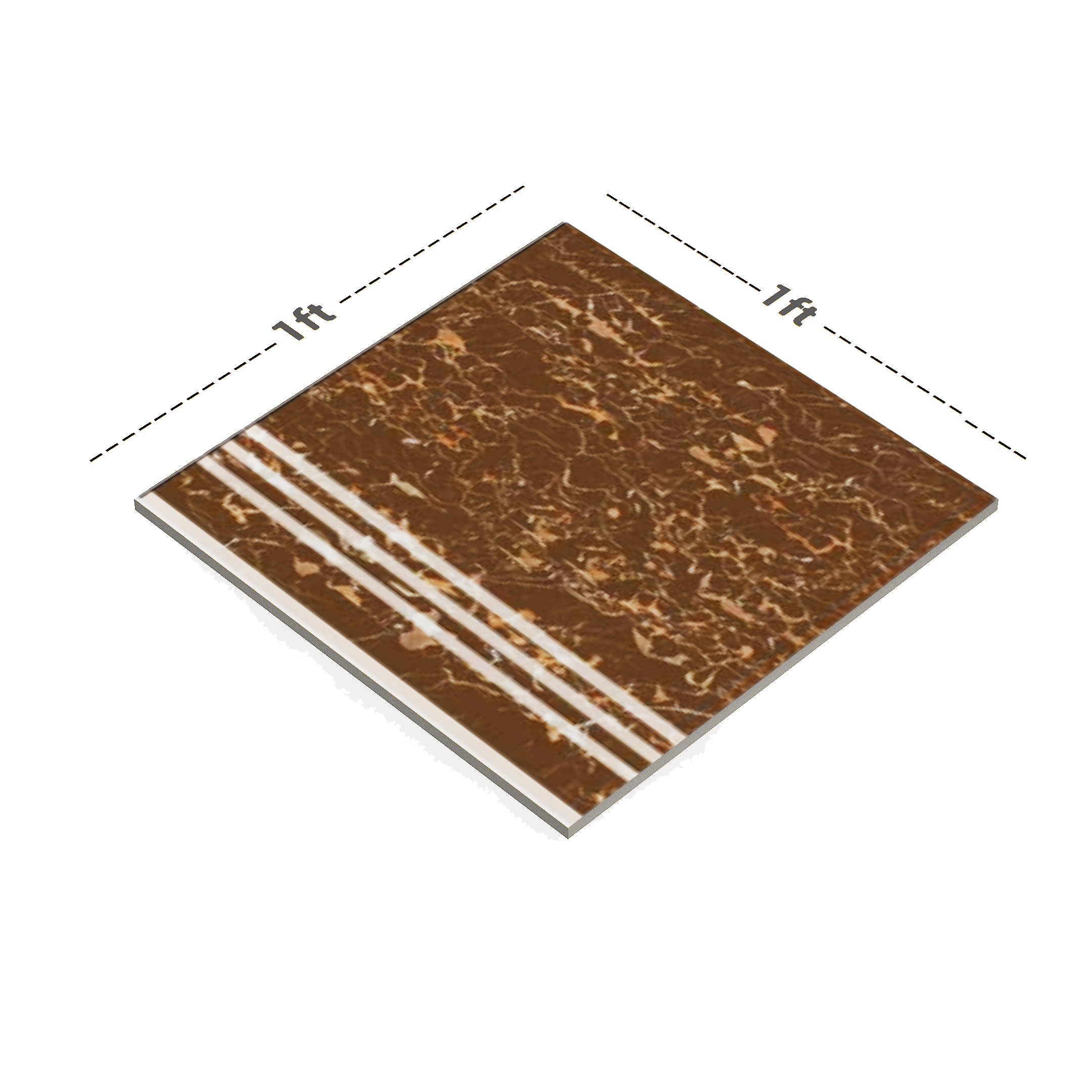 Dimension image of TL 00504 A Pattern 1 Chocolate Brown 12 x 12 Inch Matte Finish Anti Skid Parking Vitrified Floor Tile - 9 mm | Material Depot