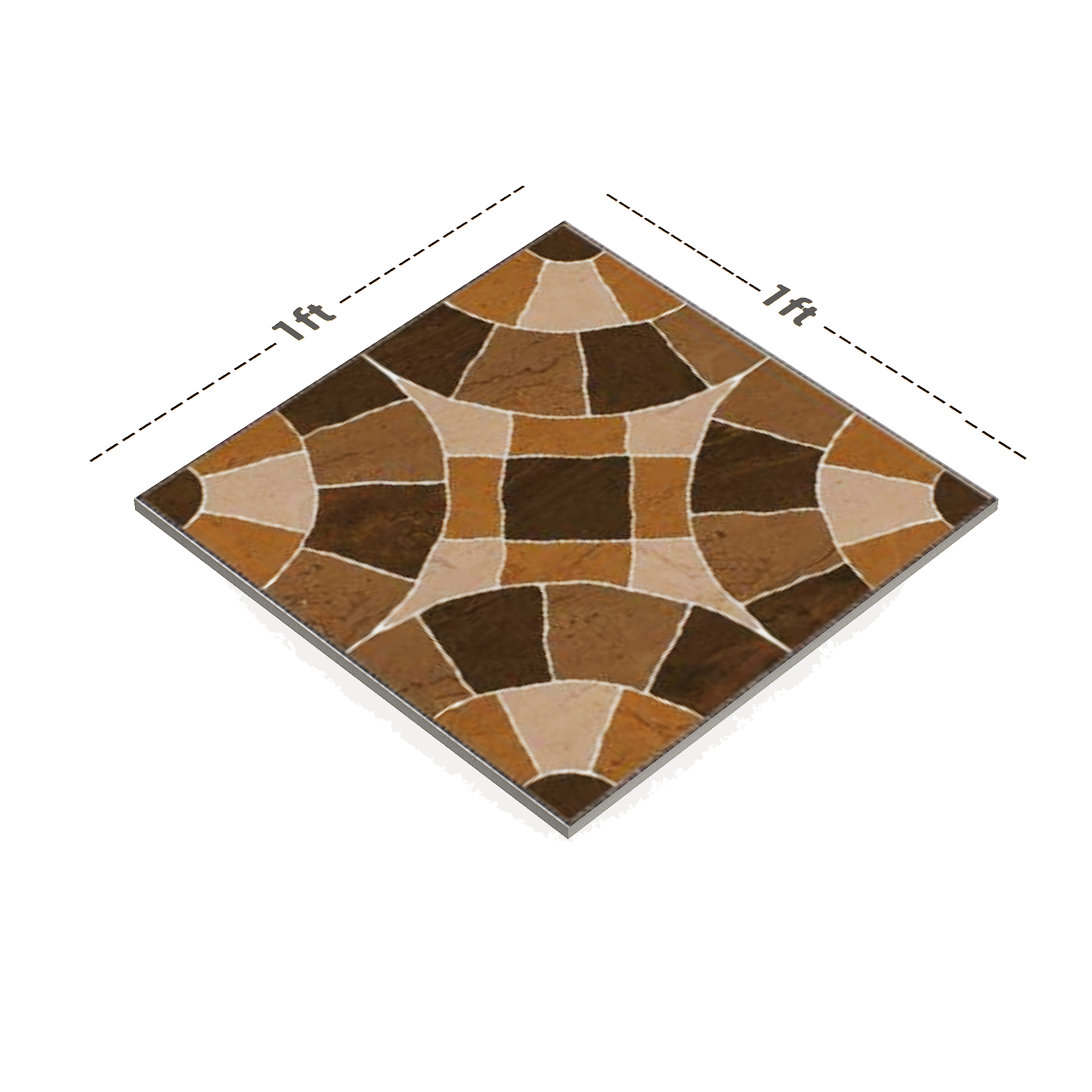 Dimension image of TL 00509 Drab Dark Brown 12 x 12 Inch Matte Finish Anti Skid Parking Vitrified Floor Tile - 9 mm | Material Depot