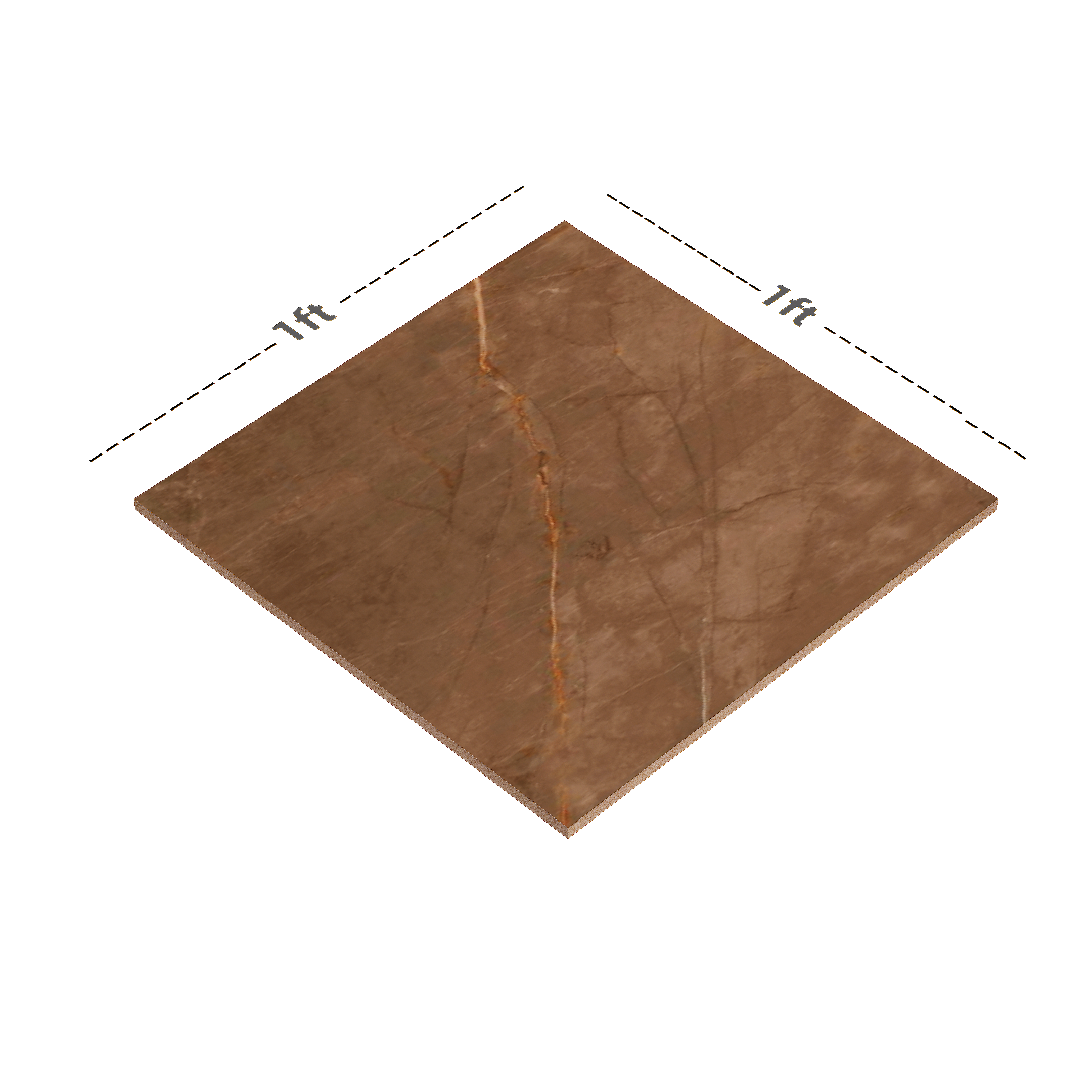 Dimension image of TL 01629 D Marrone Brown 12 x 12 inch Matte Finish Anti Skid Ceramic Floor Tile - 6 mm | Material Depot