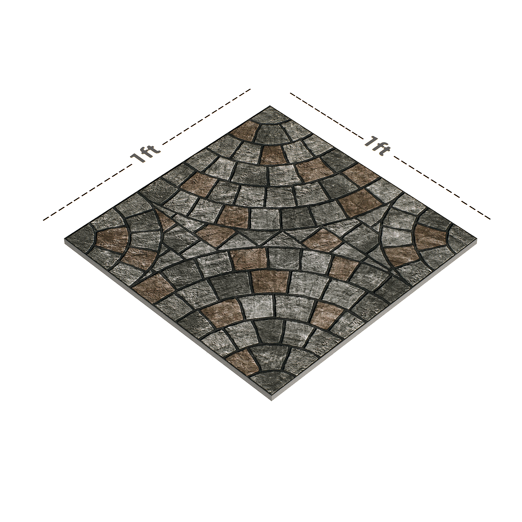 Dimension image of TL 01822 C Geometric Black 12 x 12 inch Matte Finish Parking Anti Skid Vitrified Floor Tile - 8 mm | Material Depot