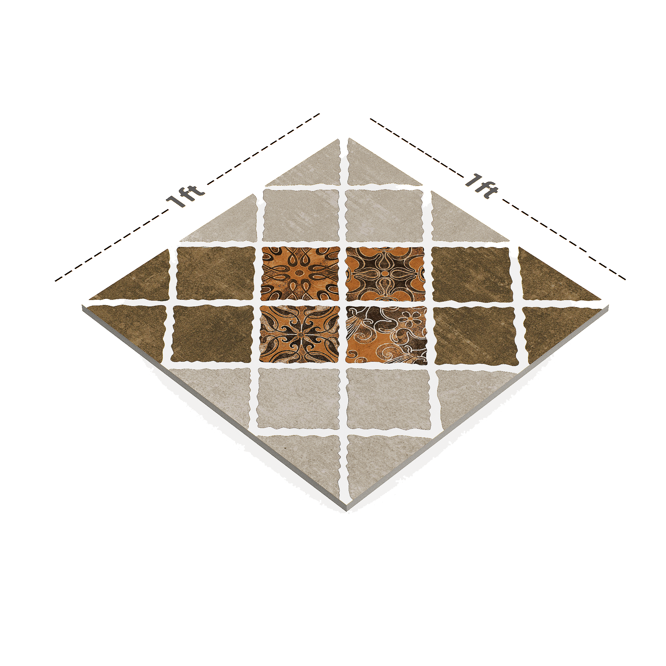 Dimension image of TL 01823 Patterned Brown 12 x 12 inch Matte Finish Parking Anti Skid Vitrified Floor Tile - 8 mm | Material Depot