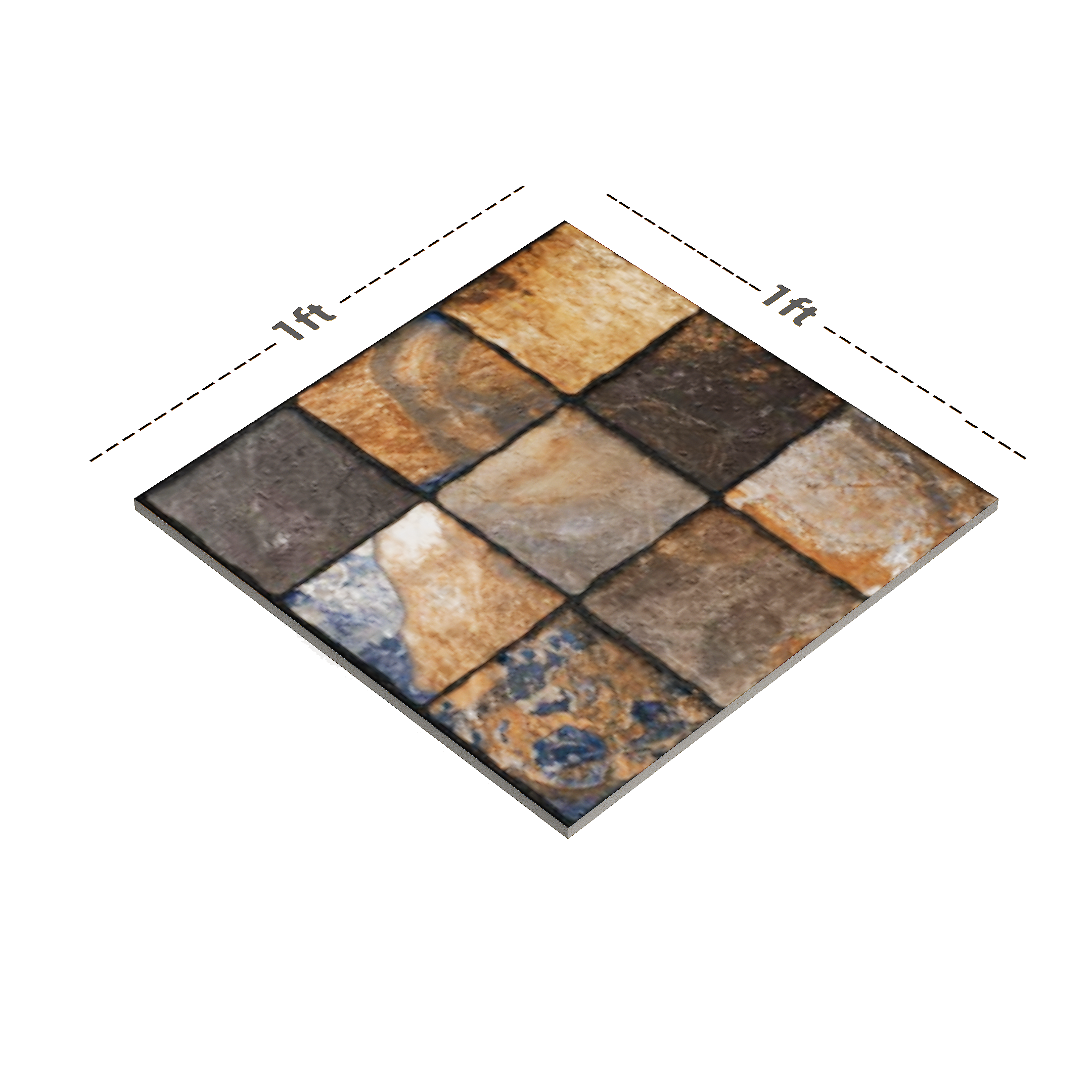 Dimension image of TL 02900 Chamoisee Brown 12 x 12 inch Matte Finish Parking Floor Vitrified Tile - 9 mm | Material Depot