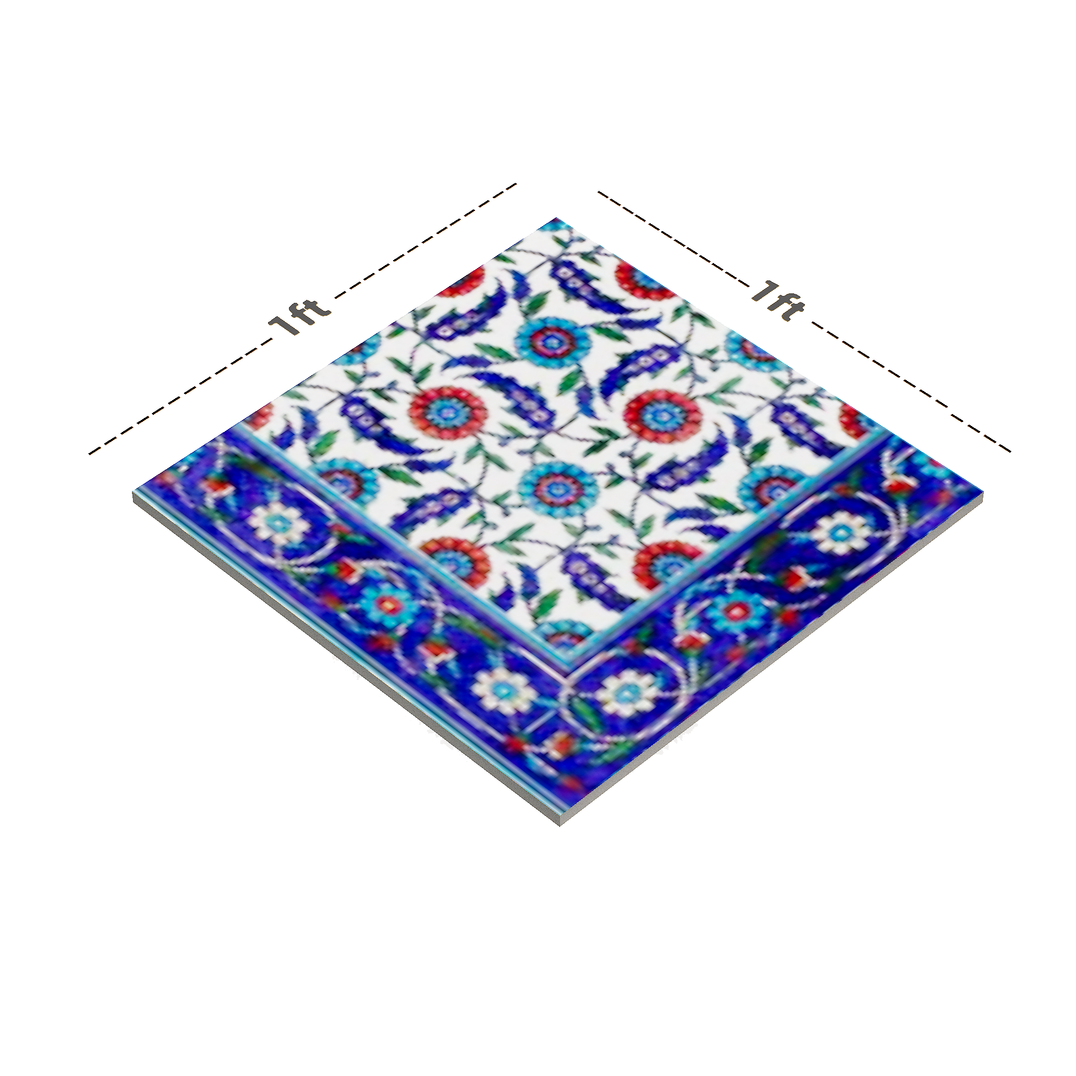 Dimension image of TL 03046 A Corner 300 x 300 mm Matte Finish Moroccan Digital Floor Carpet Tile - 9.5 mm | Material Depot