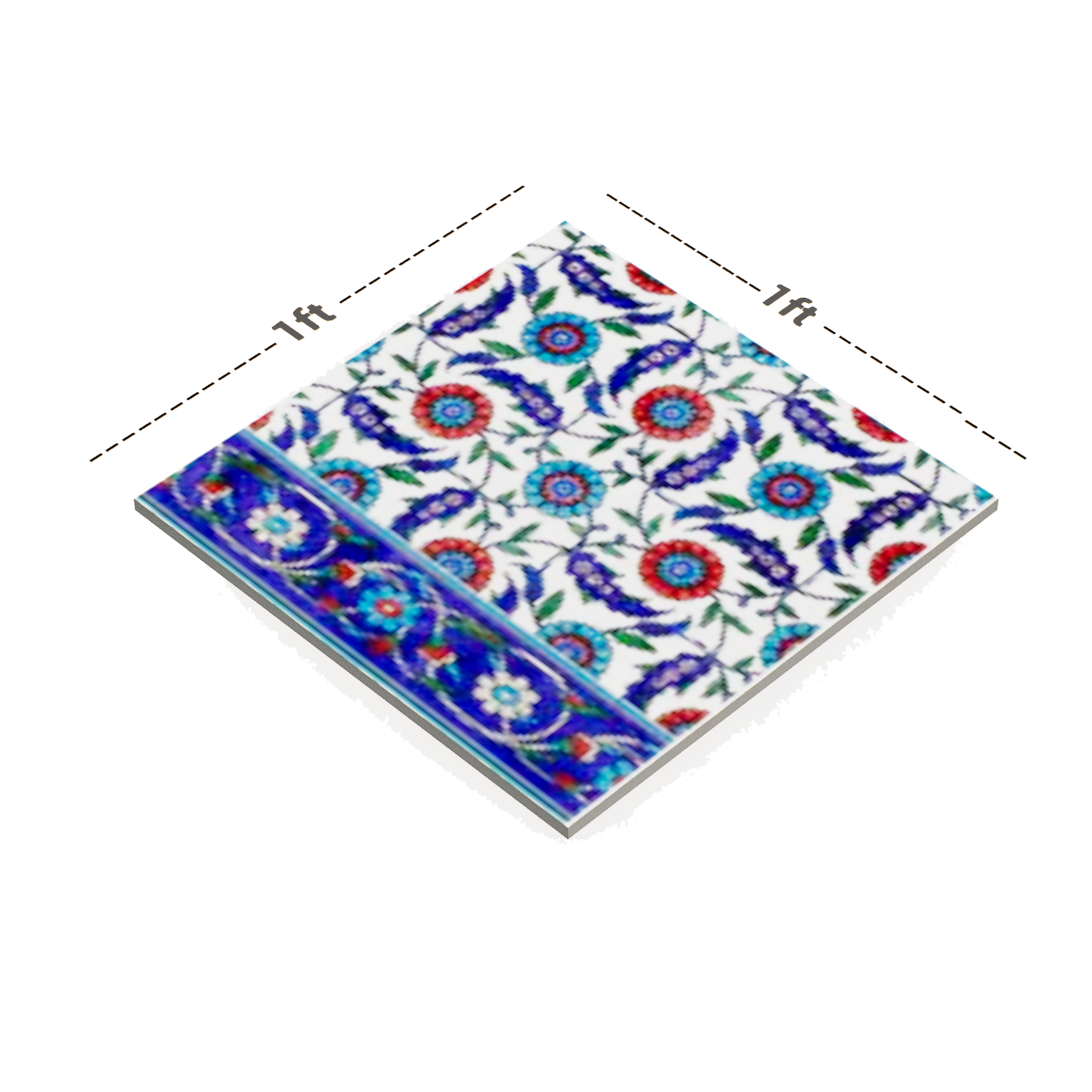 Dimension image of TL 03046 B Border 300 x 300 mm Matte Finish Moroccan Digital Floor Carpet Tile - 9.5 mm | Material Depot