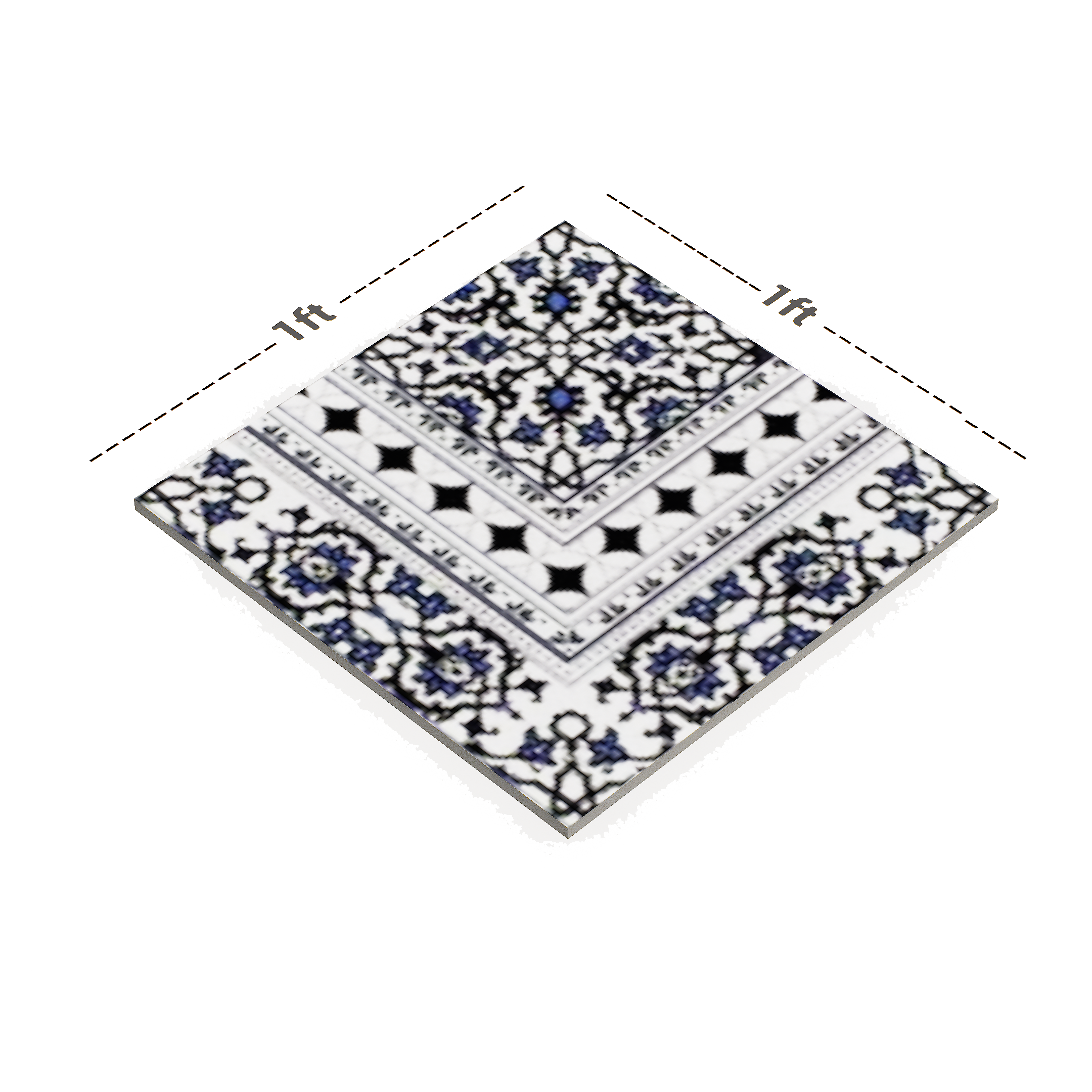 Dimension image of TL 03047 A Corner 300 x 300 mm Matte Finish Moroccan Digital Floor Carpet Tile - 9.5 mm | Material Depot