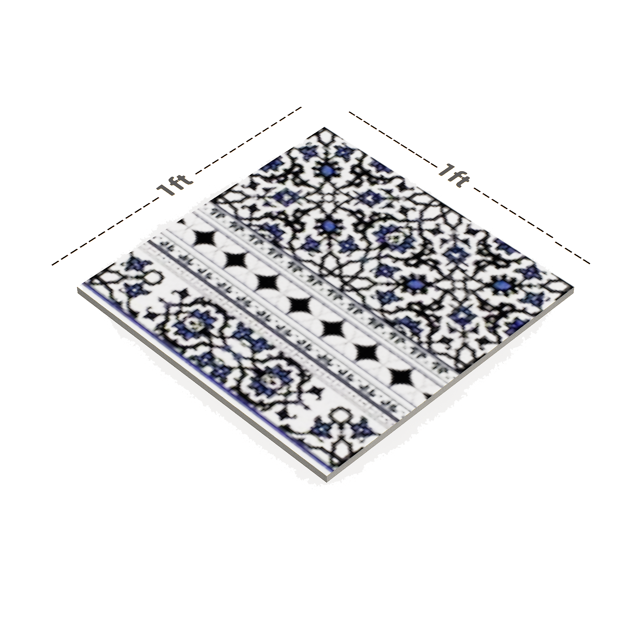 Dimension image of TL 03047 B Border 300 x 300 mm Matte Finish Moroccan Digital Floor Carpet Tile - 9.5 mm | Material Depot