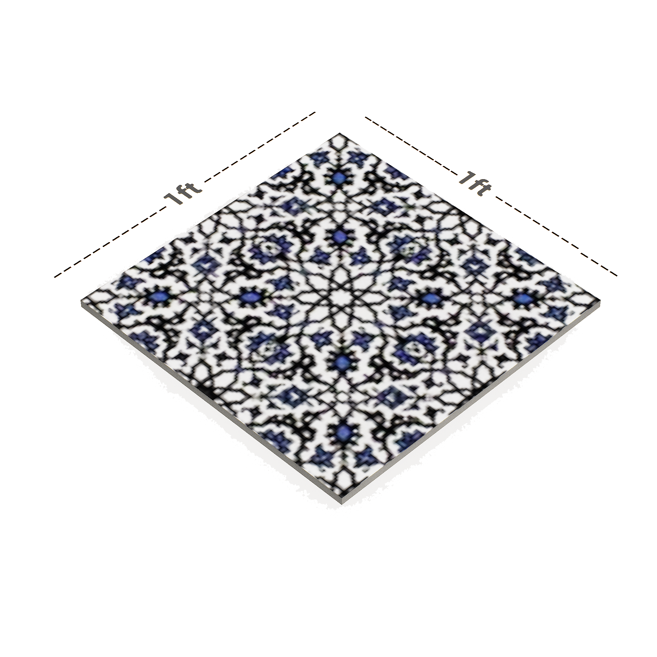 Dimension image of TL 03047 C Centre 300 x 300 mm Matte Finish Moroccan Digital Floor Carpet Tile - 9.5 mm | Material Depot