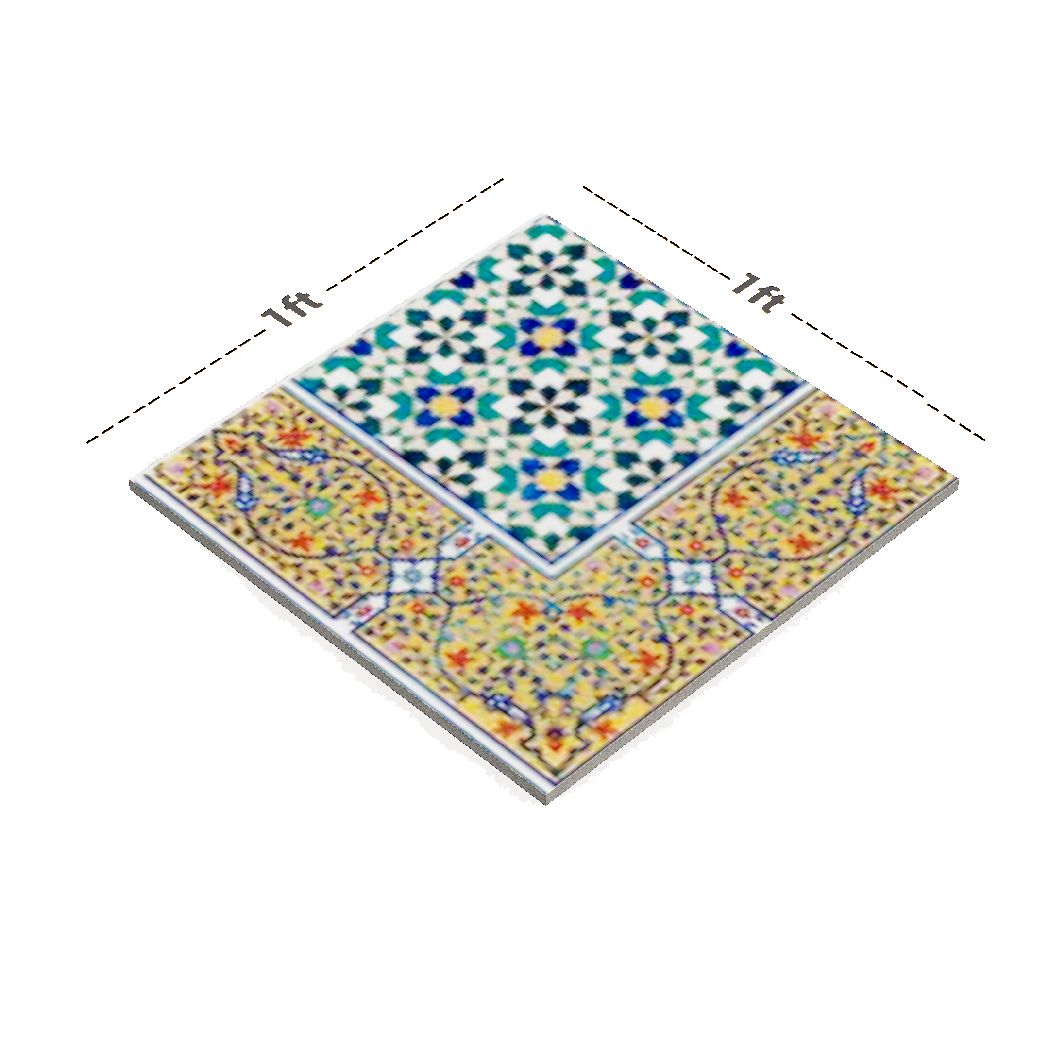 Dimension image of TL 03049 A Corner 300 x 300 mm Matte Finish Moroccan Digital Floor Carpet Tile - 9.5 mm | Material Depot